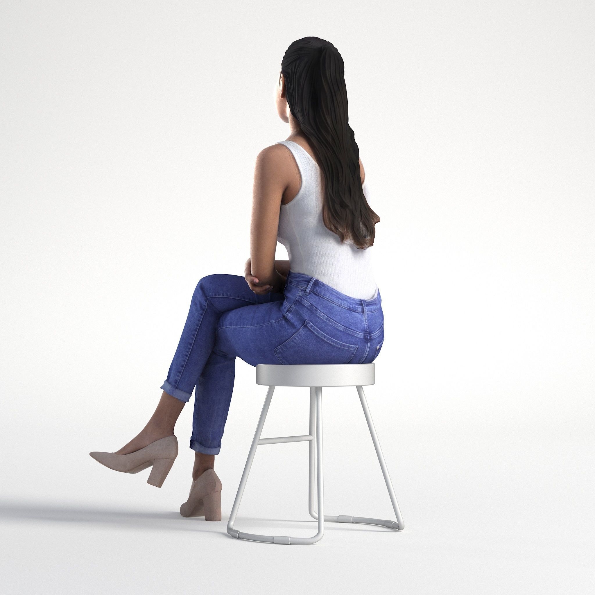 Woman Casual Sitting Low poly Kay 2036 3D model_4