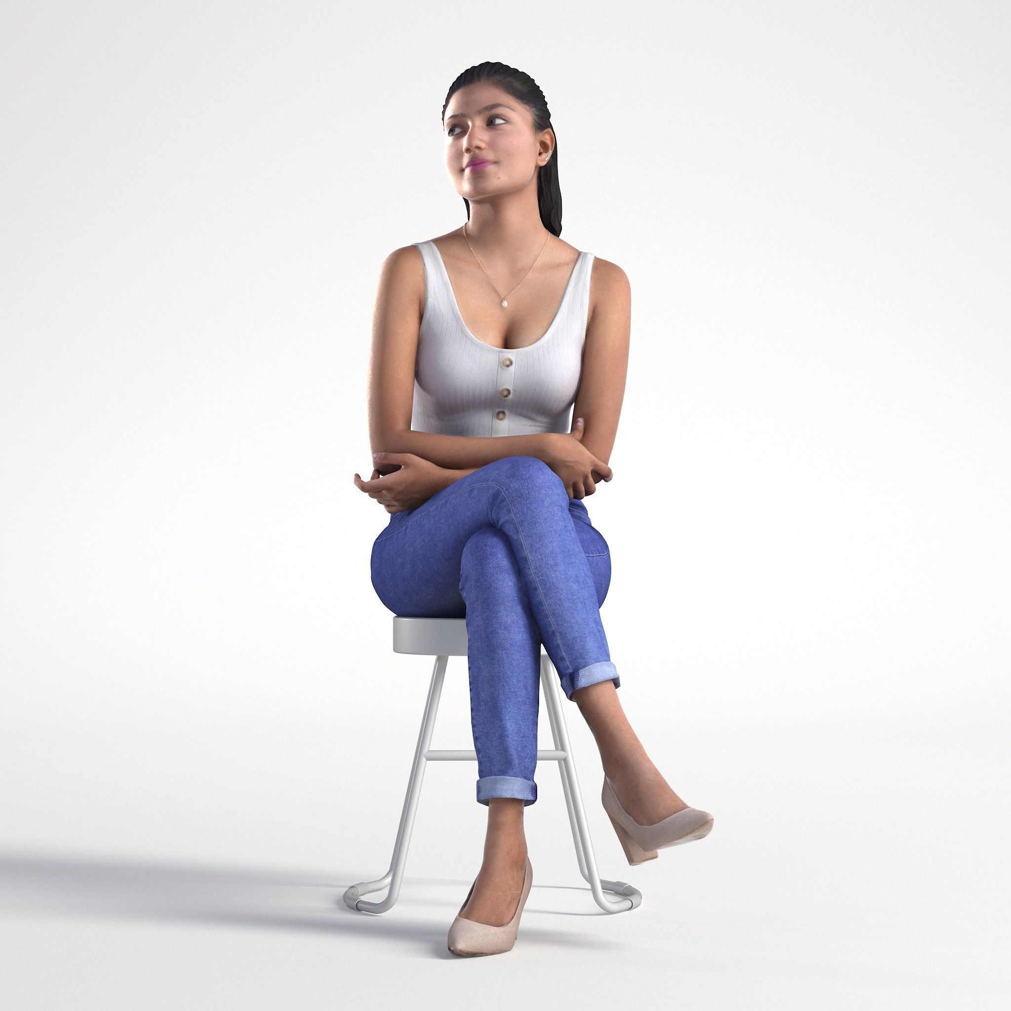 Woman Casual Sitting Low poly Kay 2036 3D model_7