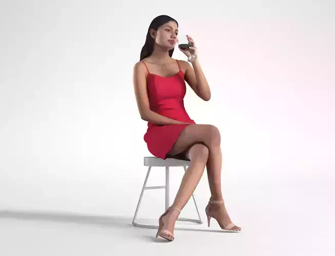 Woman in Dress Sitting Restaurant Low poly Kay 2053