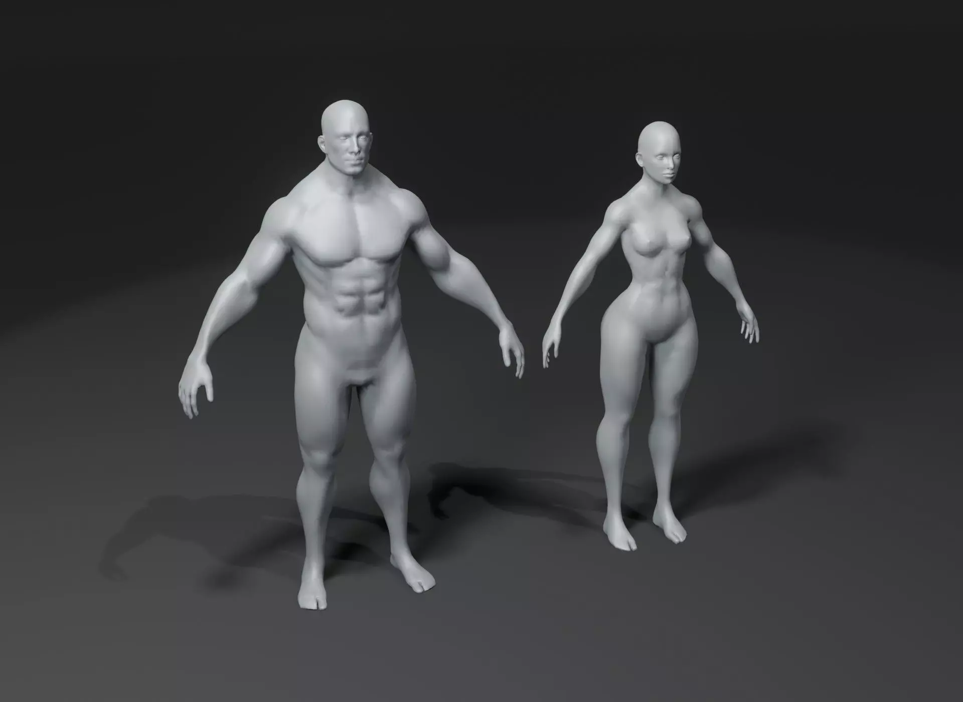 Superhero Muscular Human Male Female Body Base Mesh 10k Polygons 3D Model Collection_0