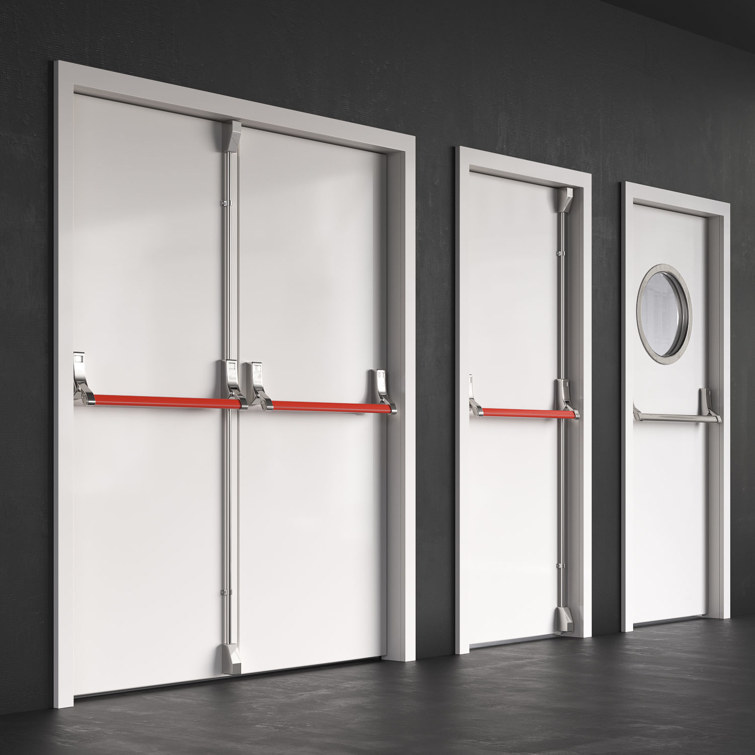 Set 5 fire double doors with handle push anti-panic 3D model_2
