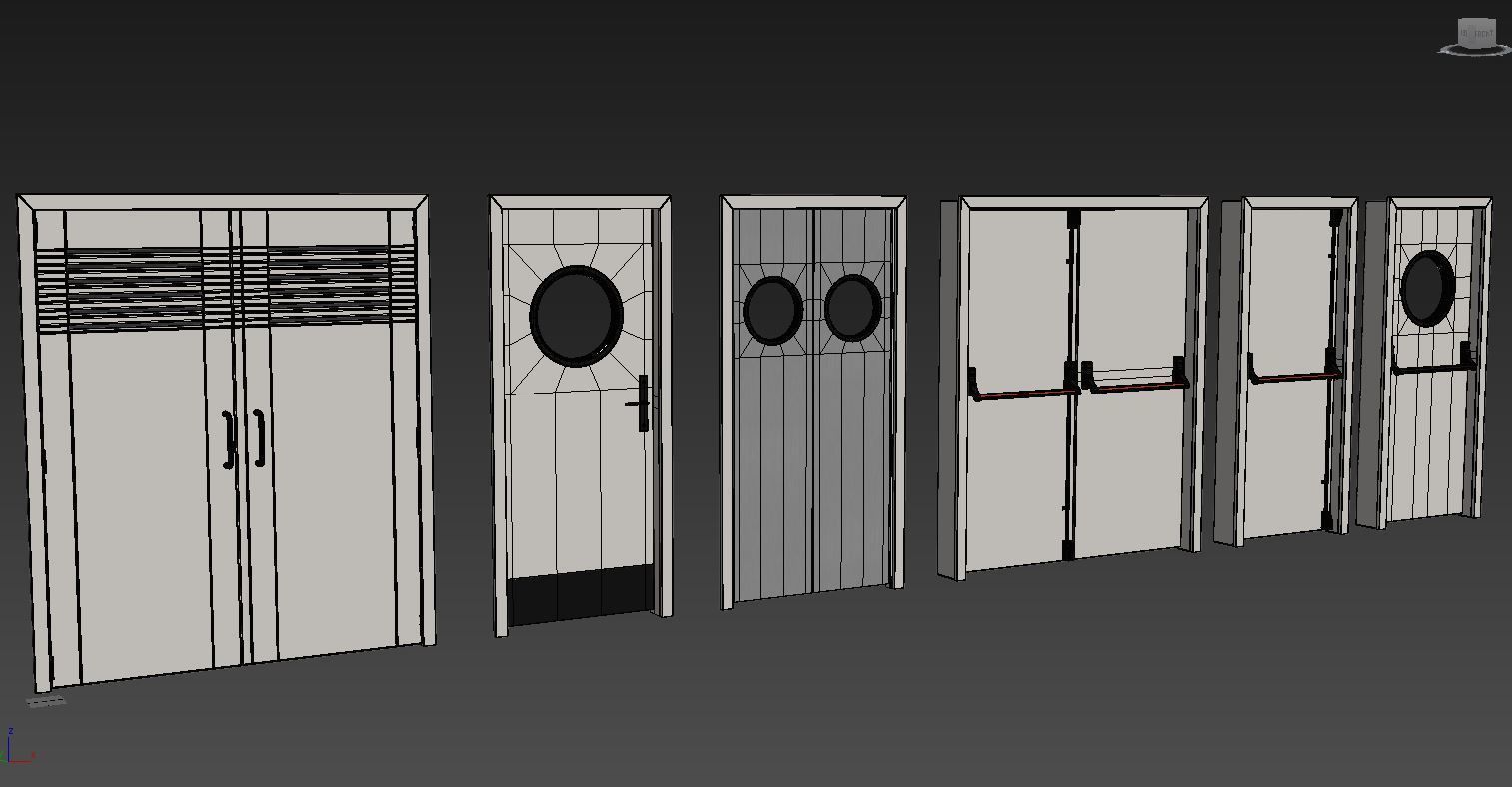 Set 5 fire double doors with handle push anti-panic 3D model_4