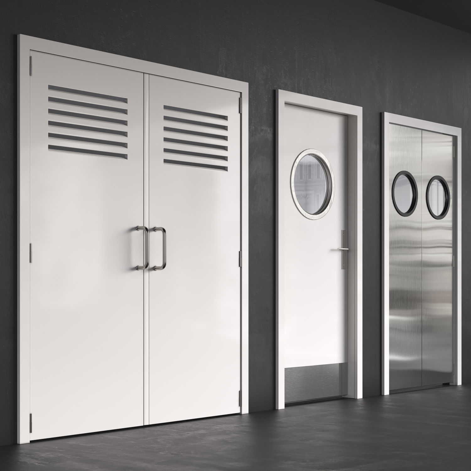 Set 5 fire double doors with handle push anti-panic 3D model_1