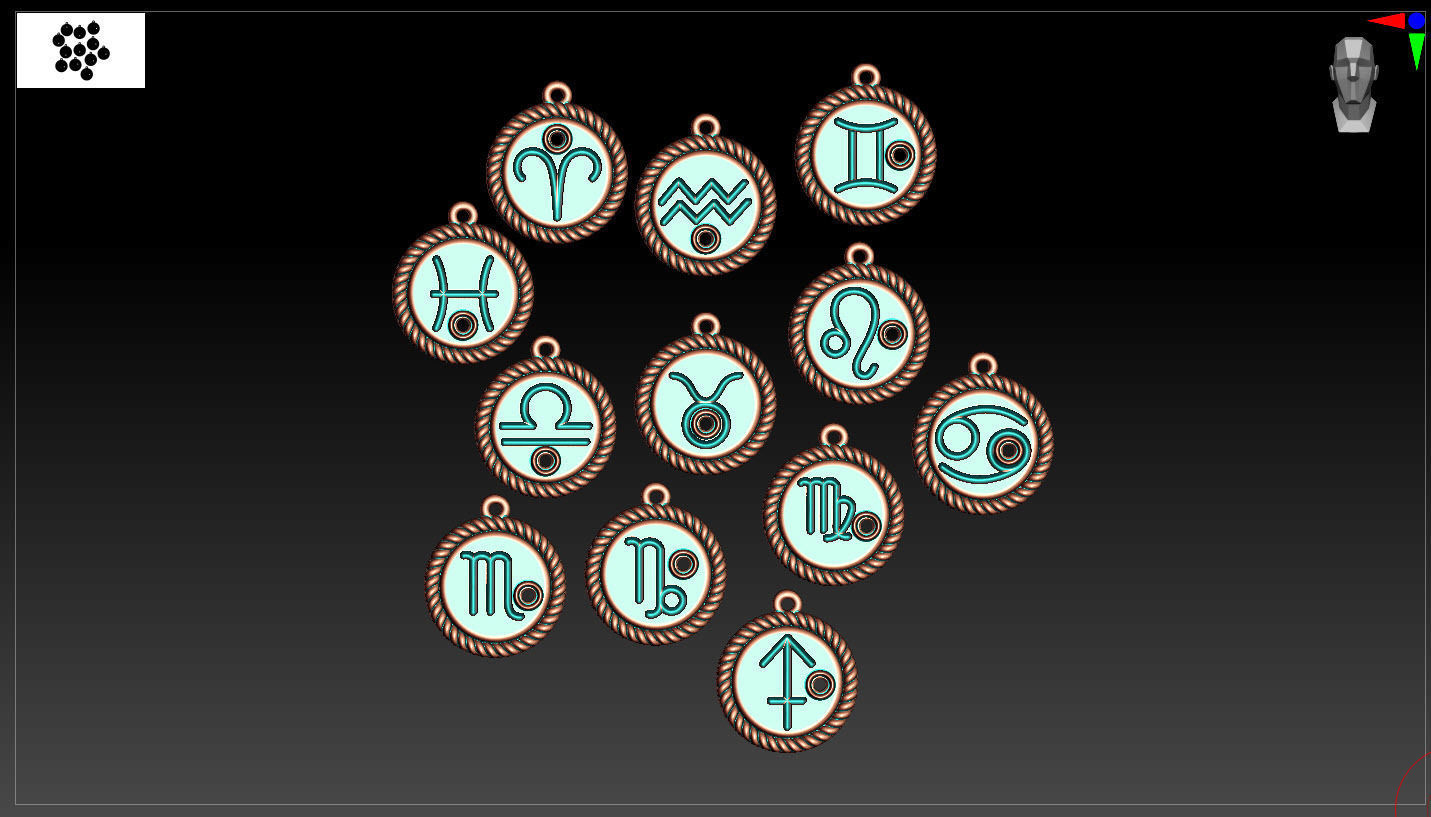 zodiac libra Leo Aries cancer 12 design  3D print model_3