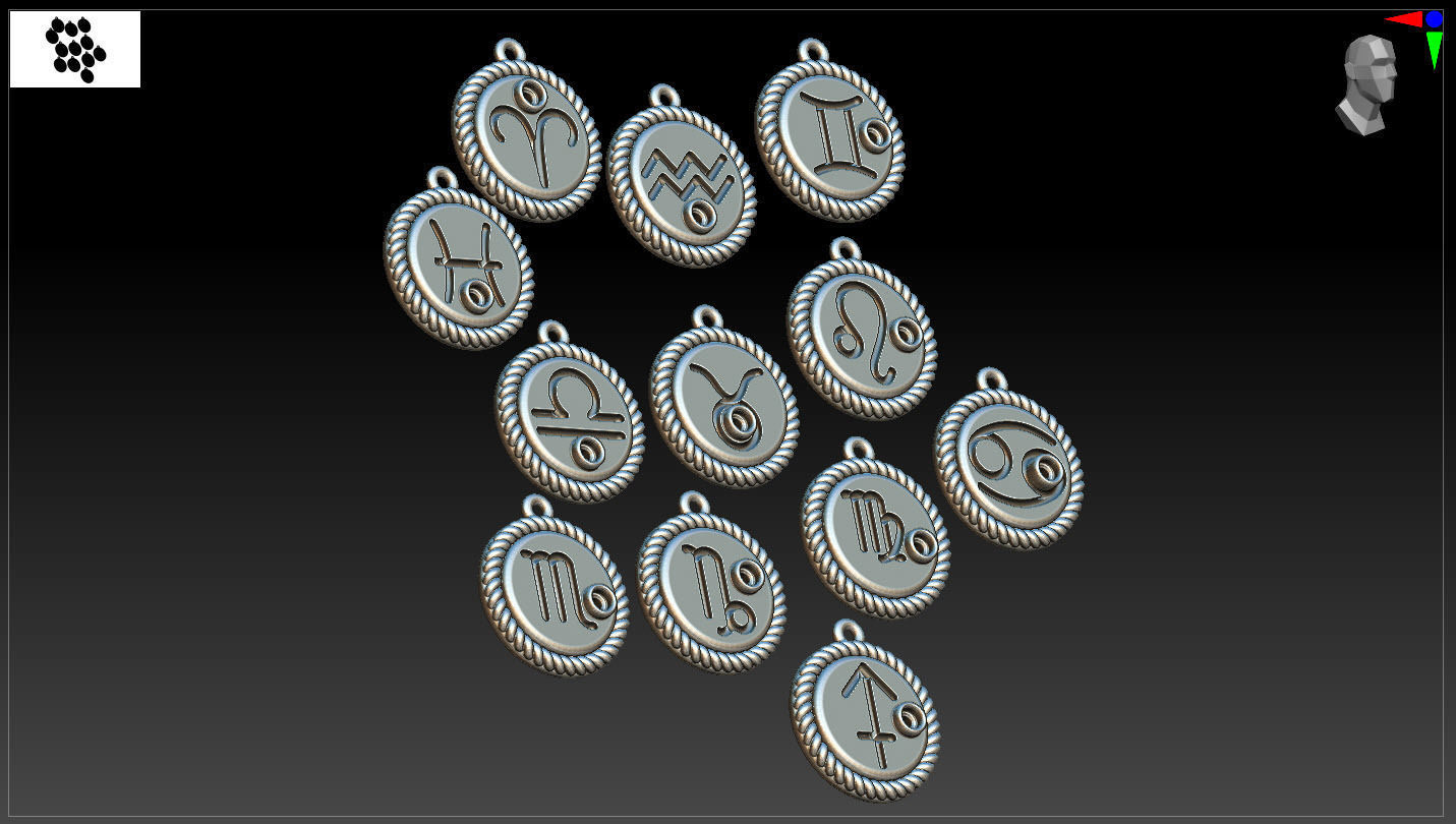 zodiac libra Leo Aries cancer 12 design  3D print model_14