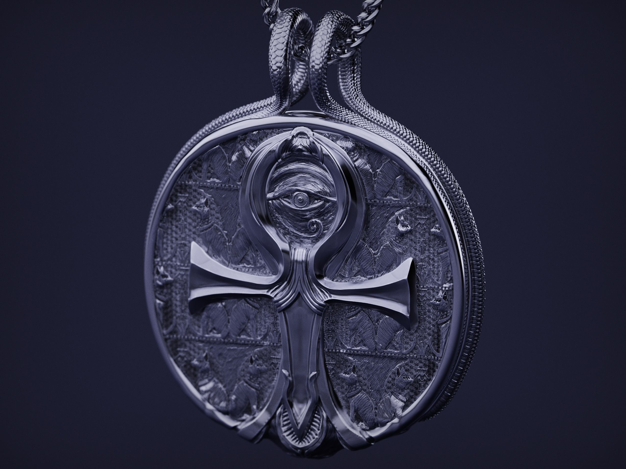 Ankh Coin Pendant with Snakes hook 3D print model_2