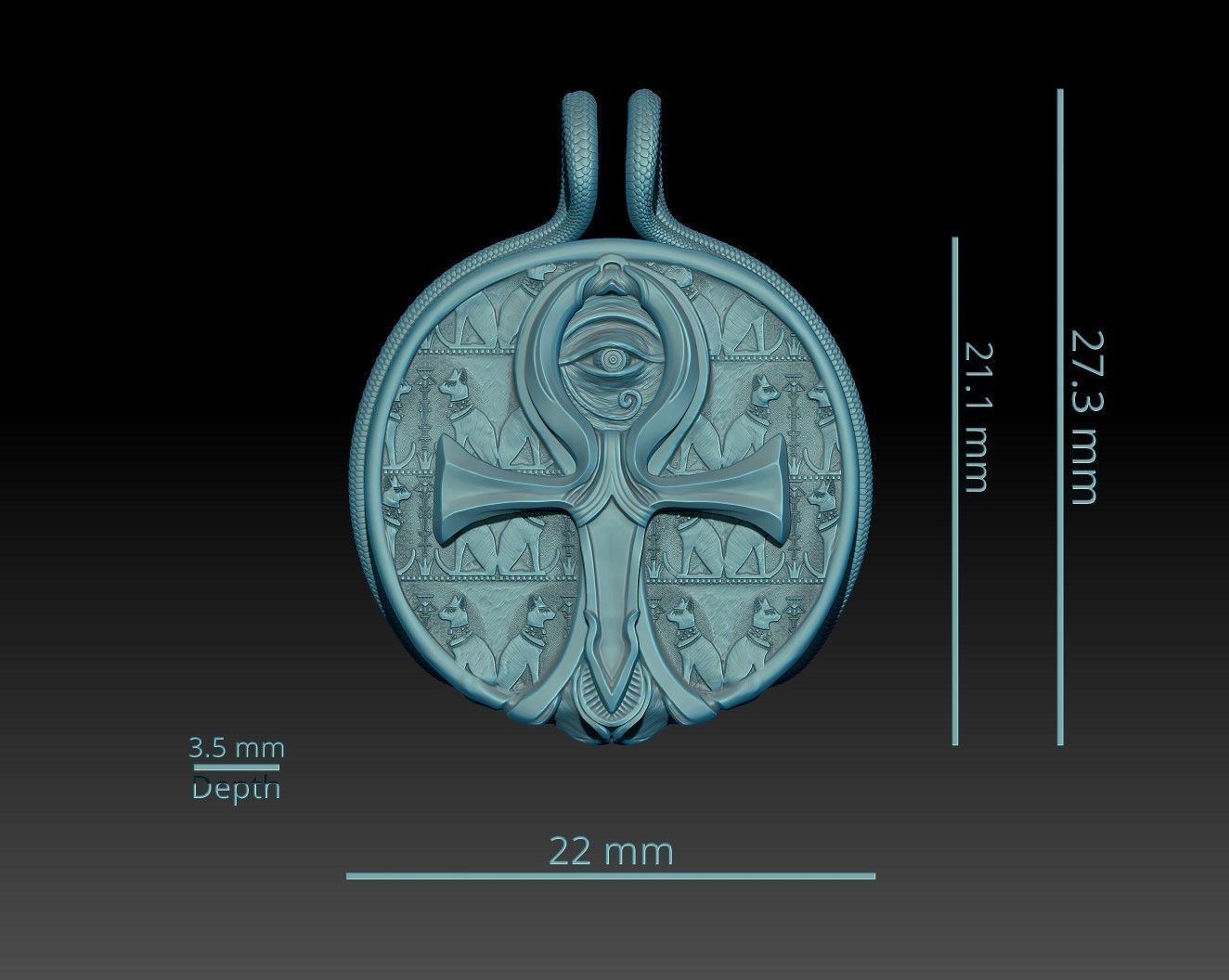 Ankh Coin Pendant with Snakes hook 3D print model_3