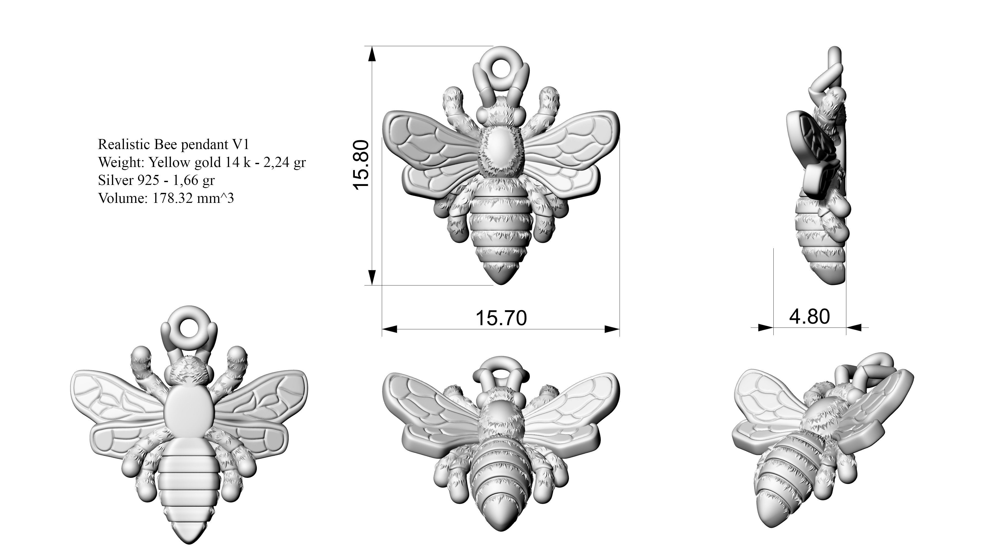 Realistic Bee pendant 3D print model_12