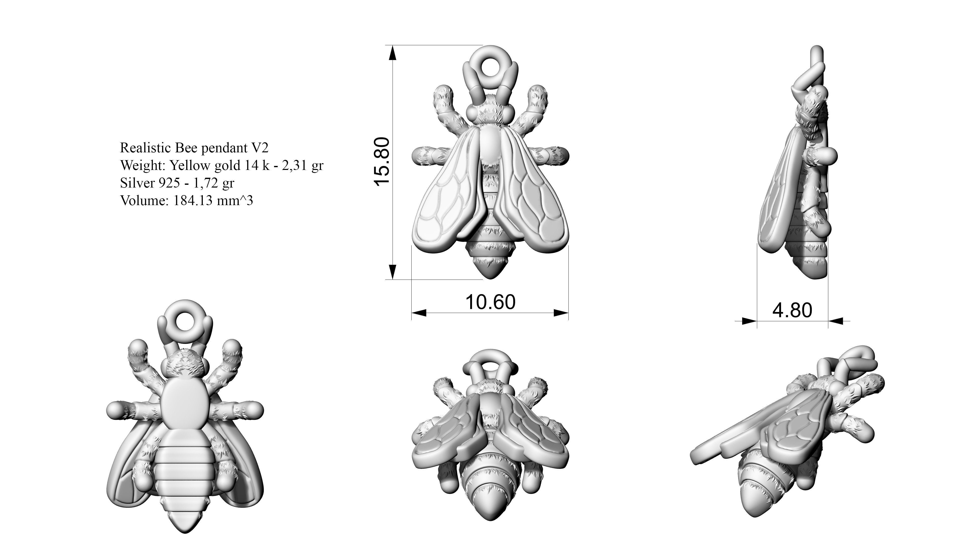 Realistic Bee pendant 3D print model_13