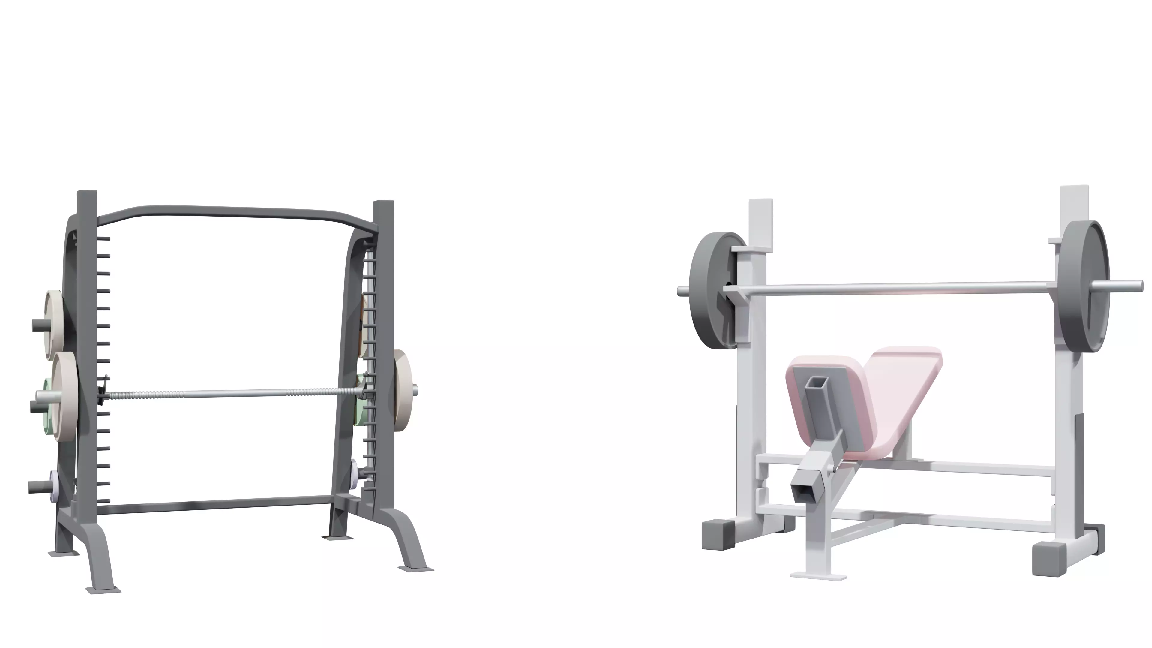 Gym machine equipment Smith machine and Incline bench 3D model_0