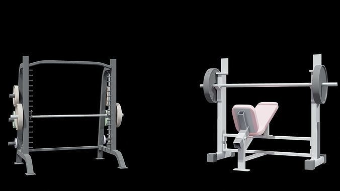 Gym machine equipment Smith machine and Incline bench 3D model