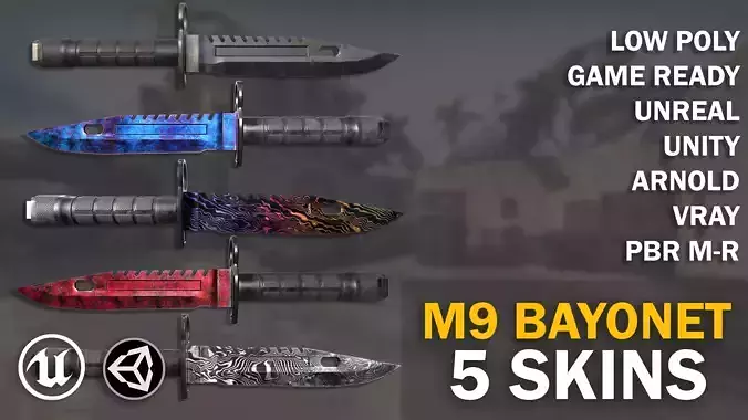 M9 bayonet - 5 skins - VideoGame ready