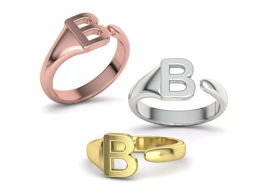 B Letter Ring Initial letter Ring Open ring Personalized ring 3D print model