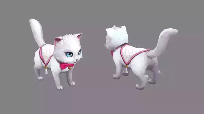 Cartoon White Cat - Kitten