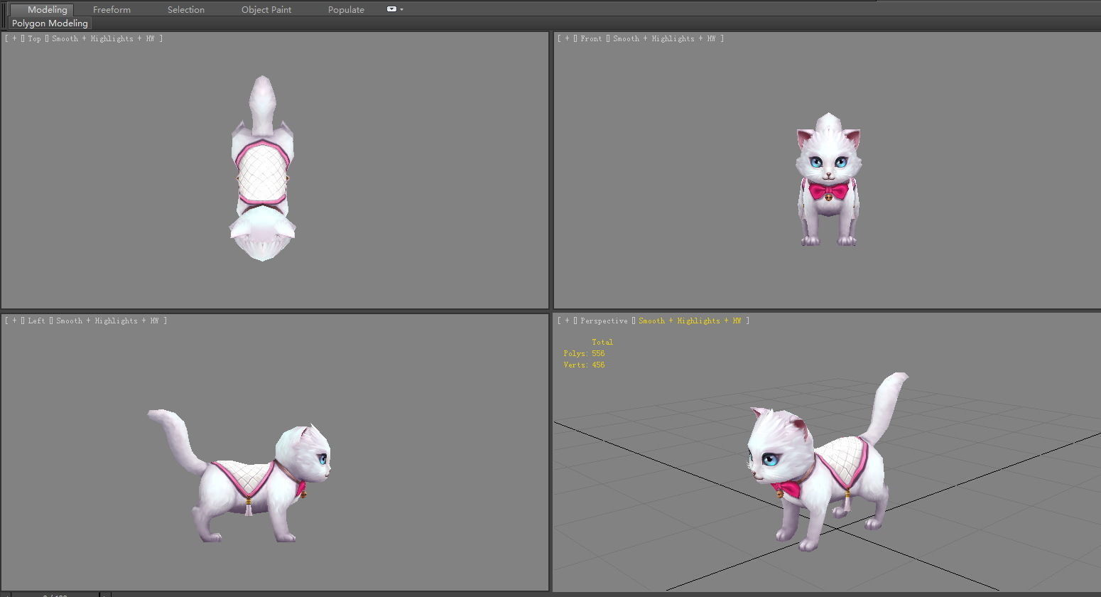 Cartoon White Cat - Kitten Low-poly 3D model_4