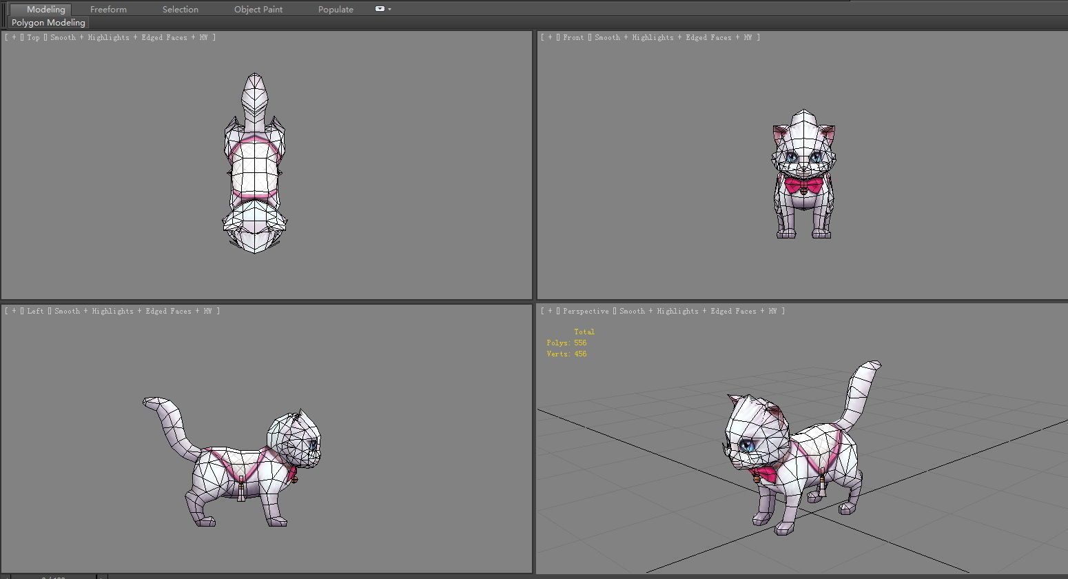 Cartoon White Cat - Kitten Low-poly 3D model_5