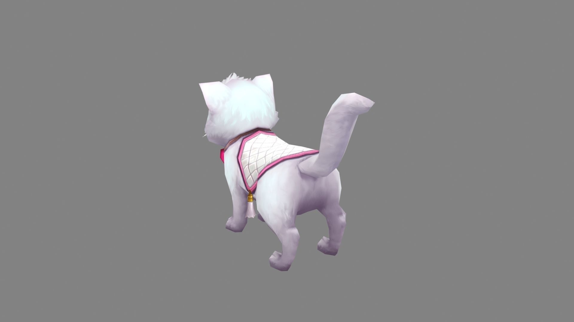 Cartoon White Cat - Kitten Low-poly 3D model_3