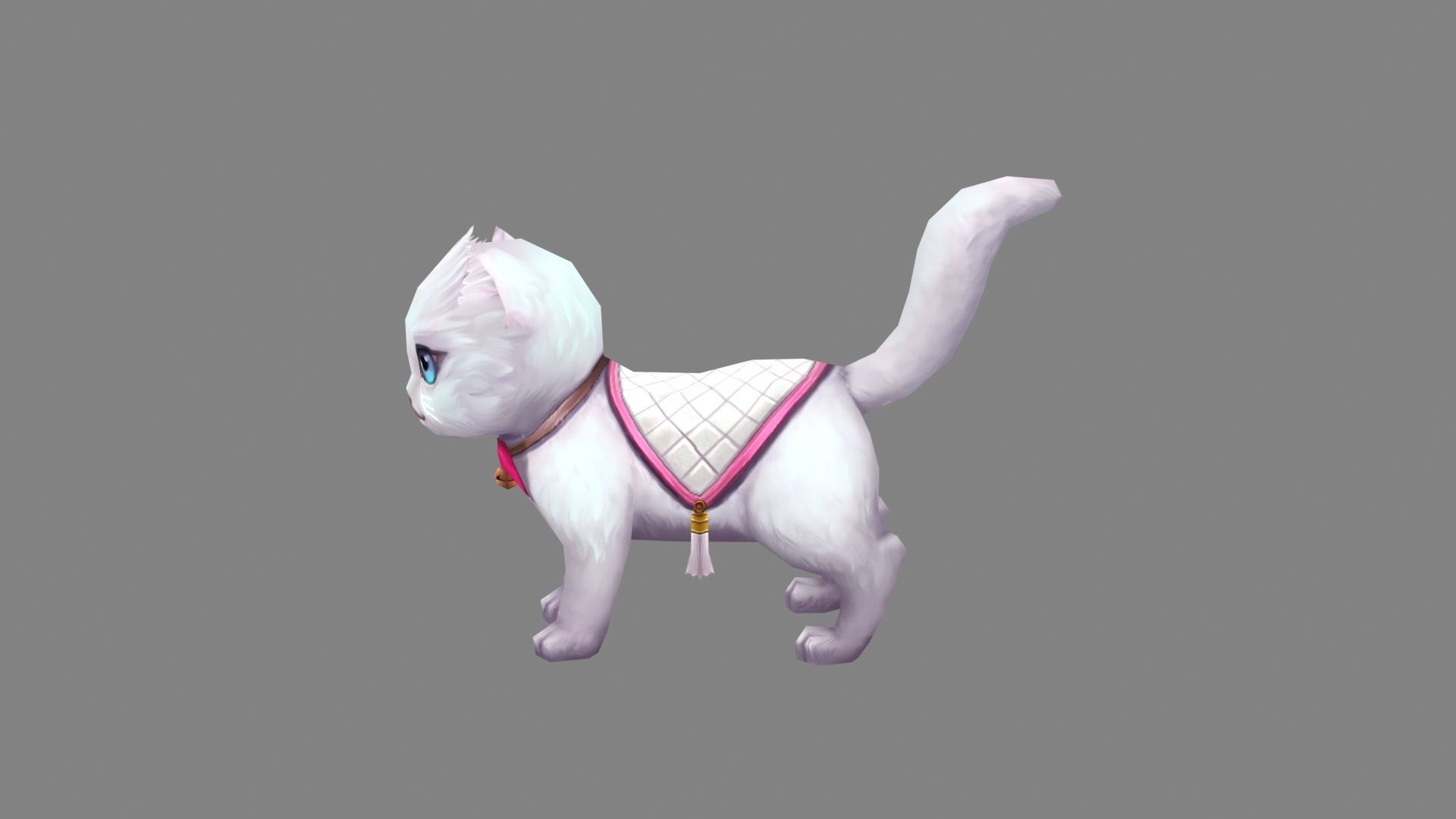 Cartoon White Cat - Kitten Low-poly 3D model_2