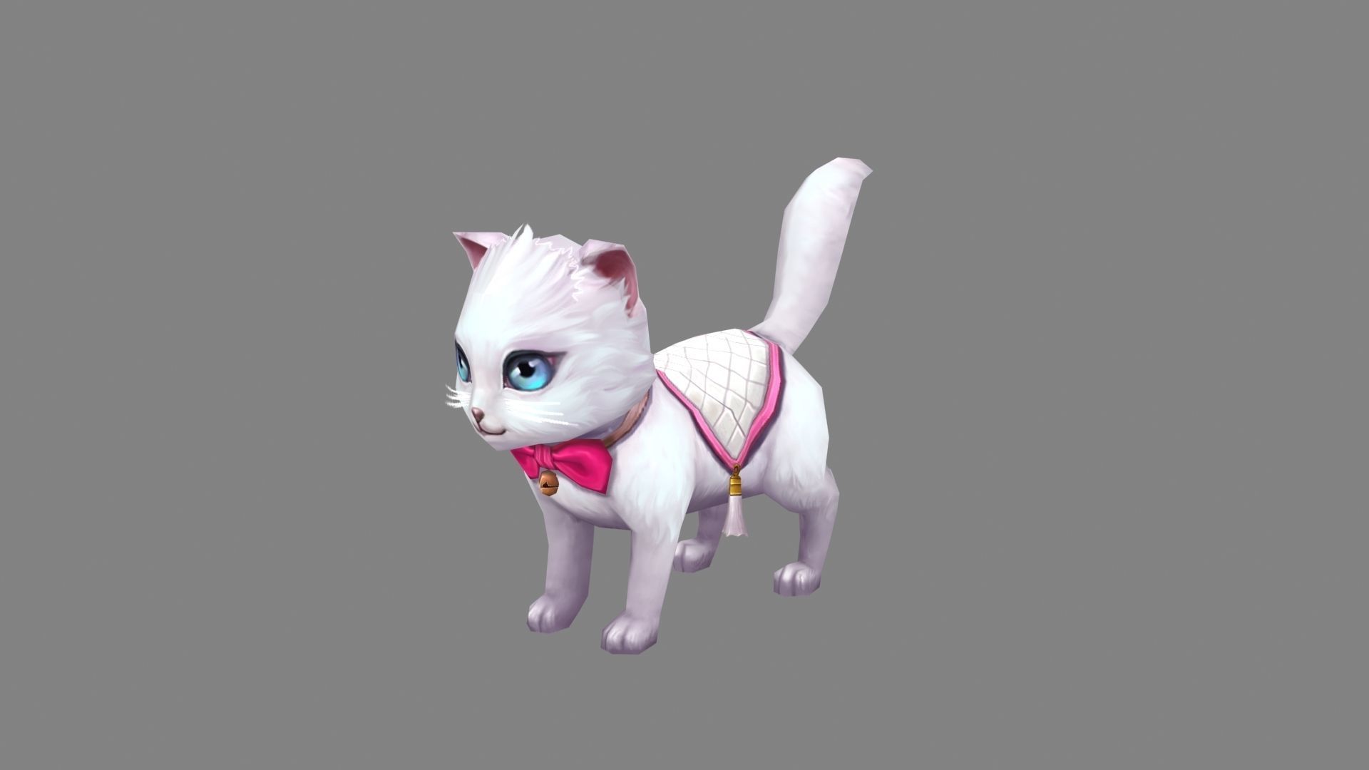 Cartoon White Cat - Kitten Low-poly 3D model_1
