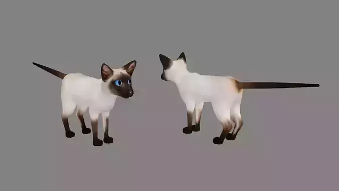 Cartoon siamese cat Low-poly 3D model