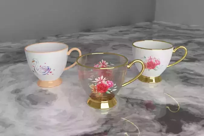 Porcelain Cups Low-poly 3D model