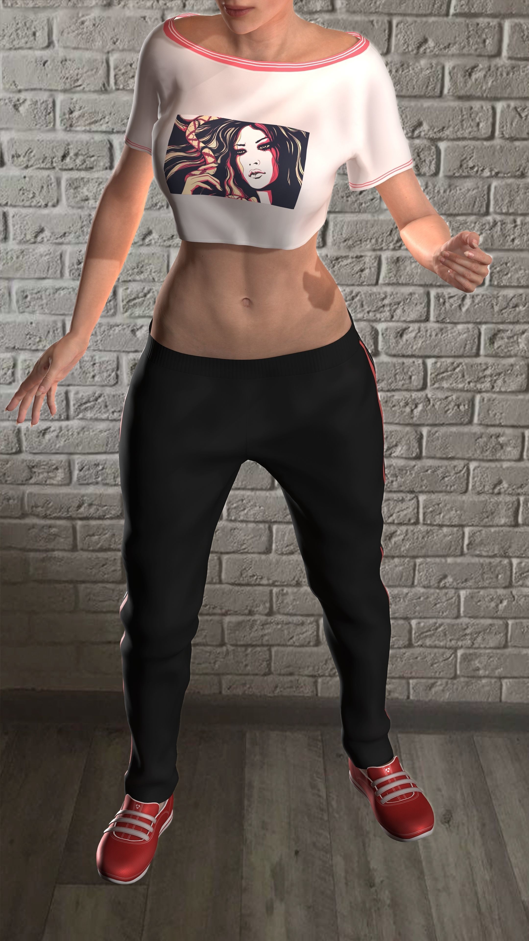 Sport girls outfit - 5 colors Low-poly 3D model_8