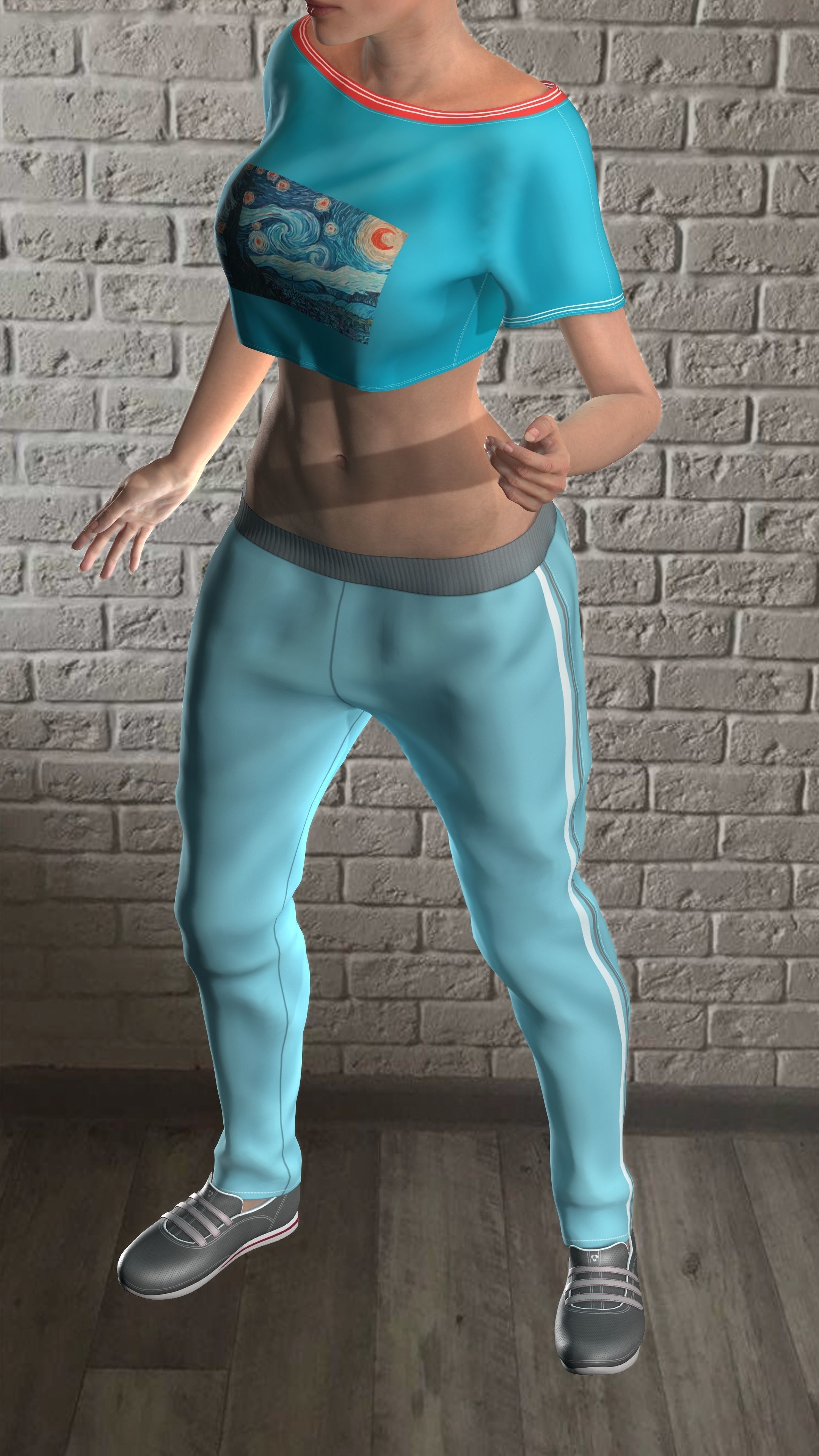 Sport girls outfit - 5 colors Low-poly 3D model_37