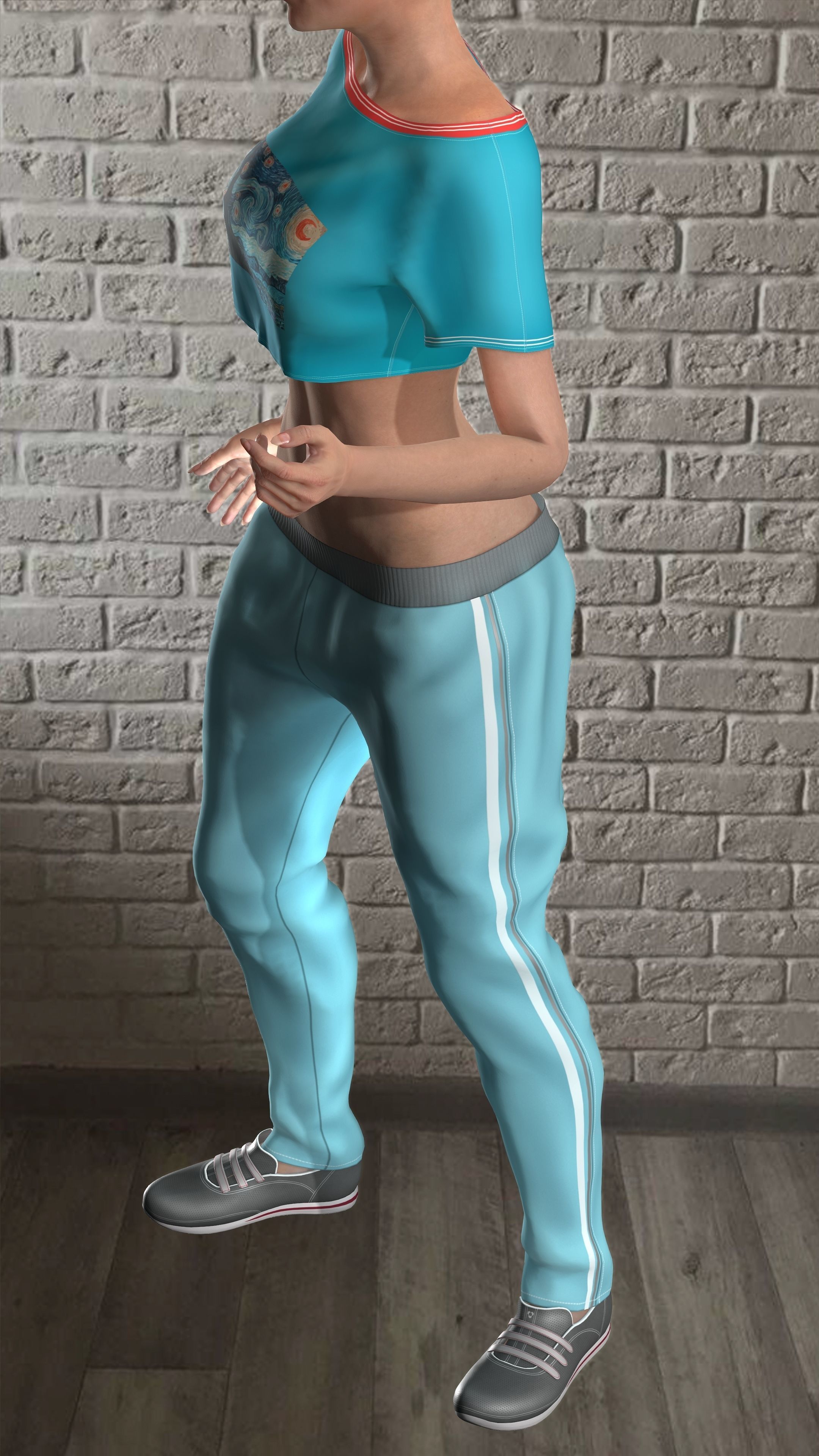Sport girls outfit - 5 colors Low-poly 3D model_36
