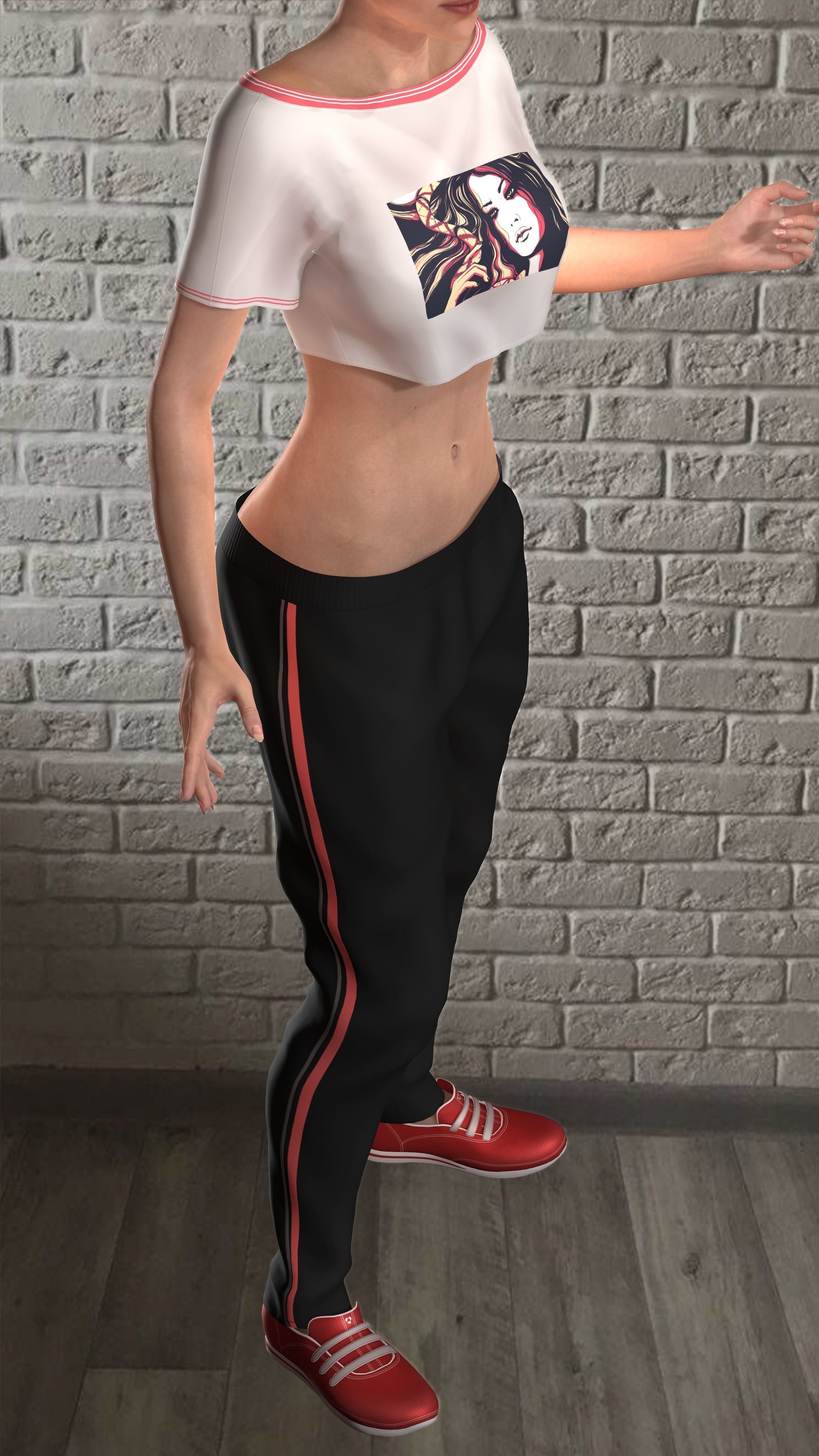 Sport girls outfit - 5 colors Low-poly 3D model_10