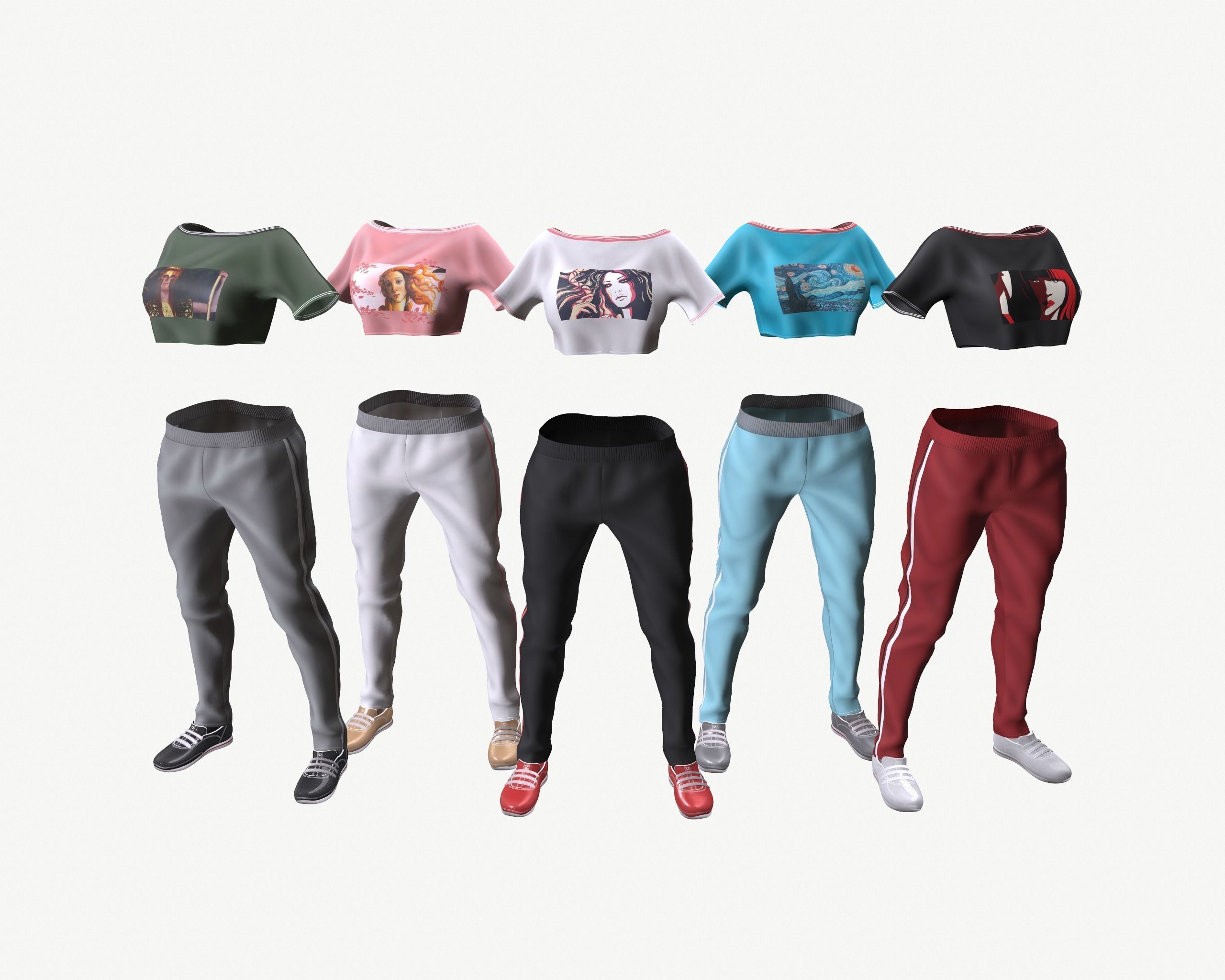 Sport girls outfit - 5 colors Low-poly 3D model_6