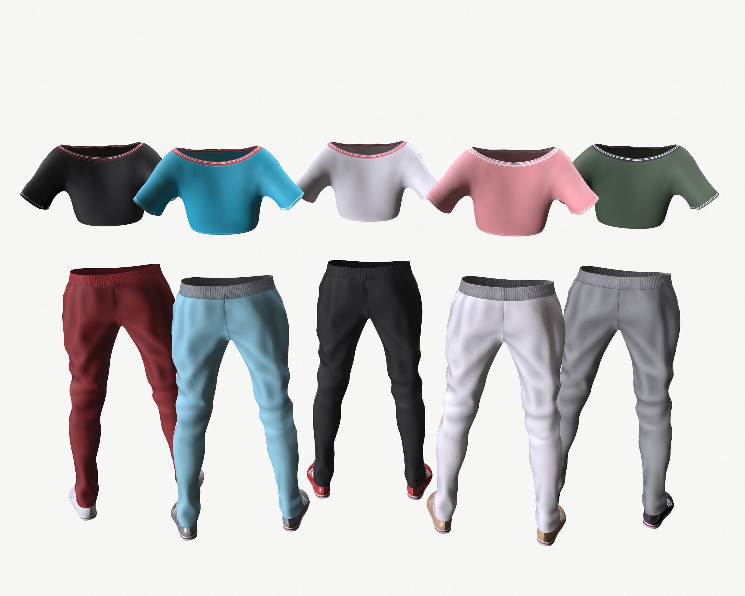 Sport girls outfit - 5 colors Low-poly 3D model_7
