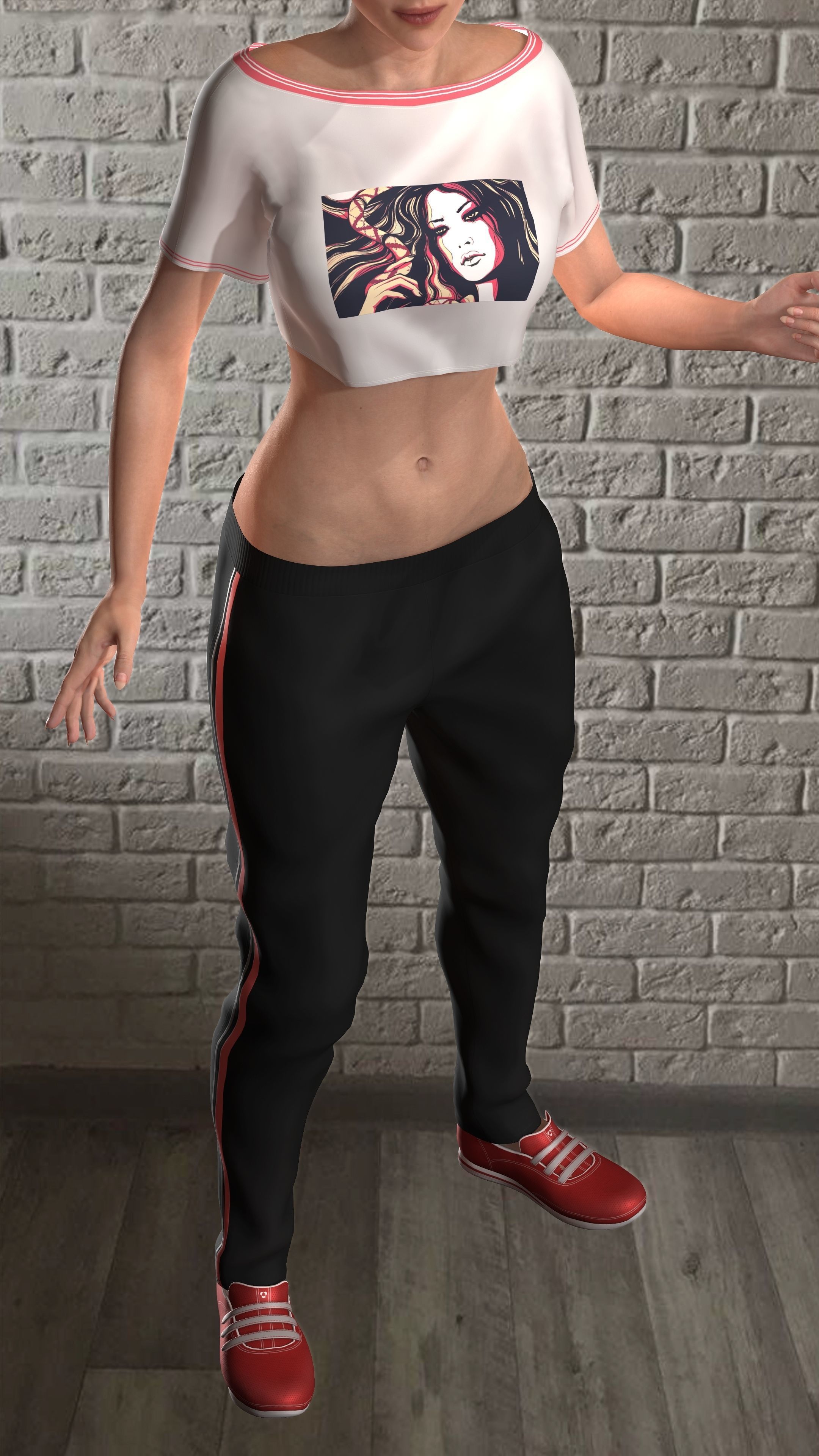Sport girls outfit - 5 colors Low-poly 3D model_9