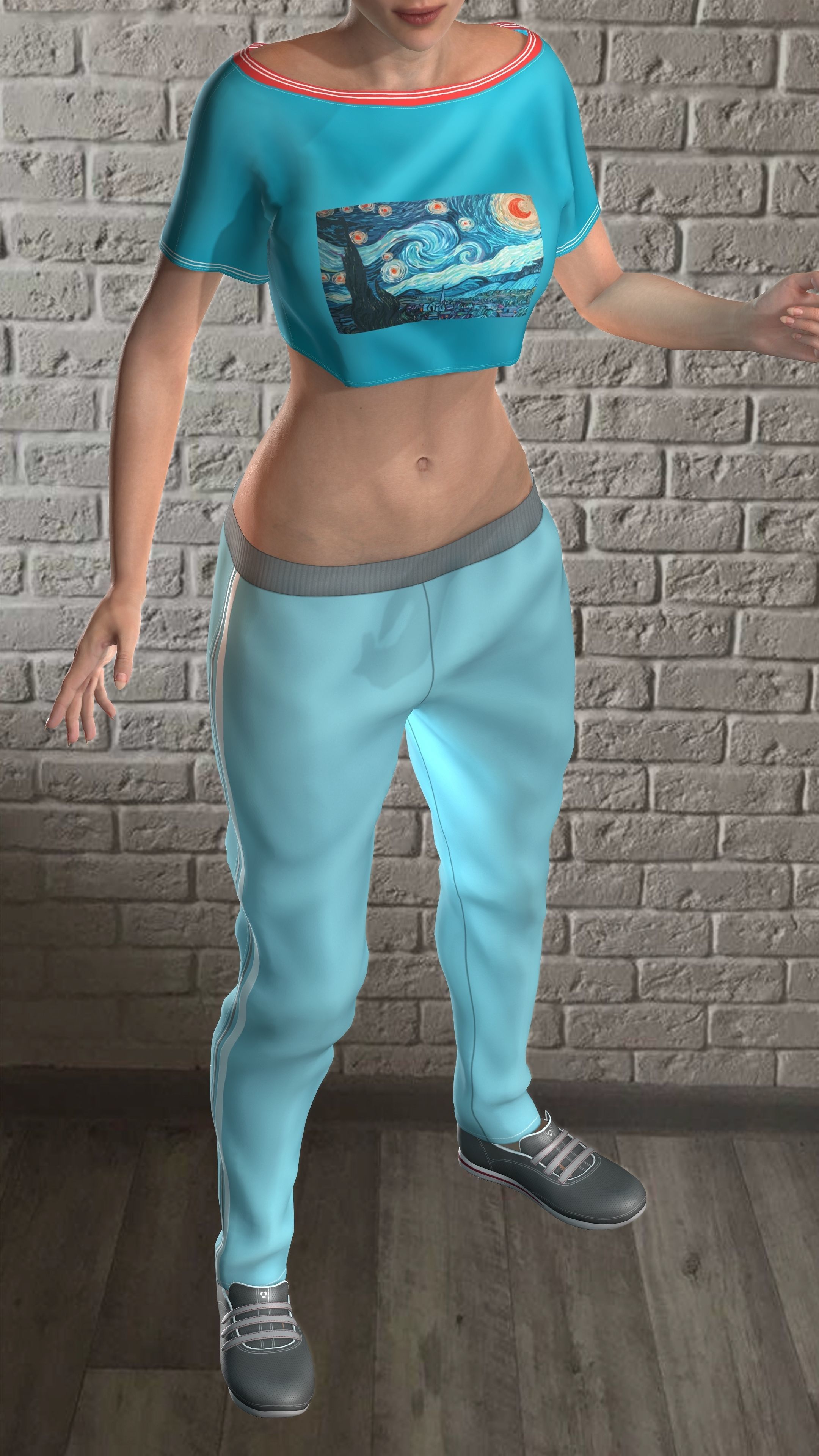 Sport girls outfit - 5 colors Low-poly 3D model_29