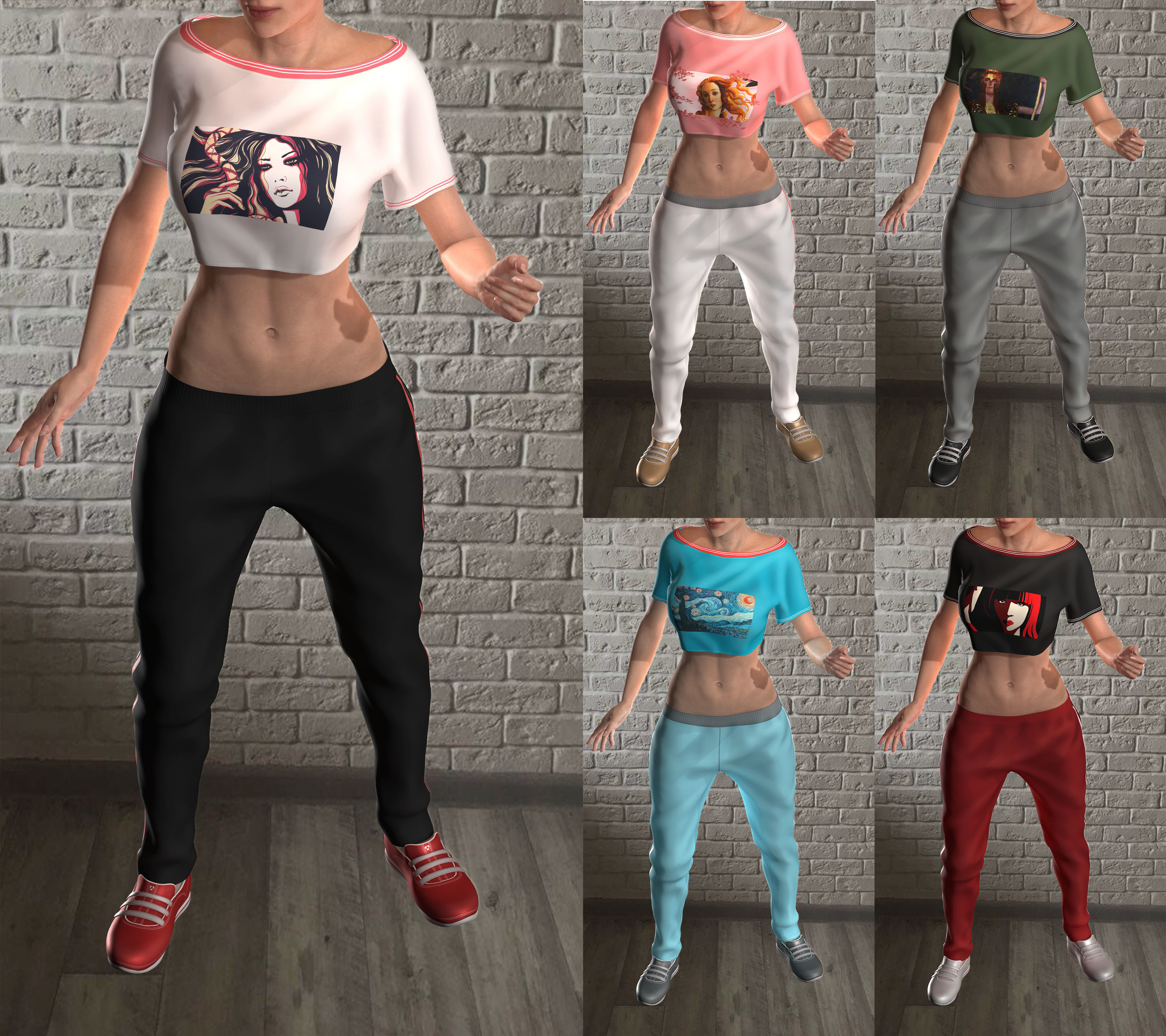 Sport girls outfit - 5 colors Low-poly 3D model_0