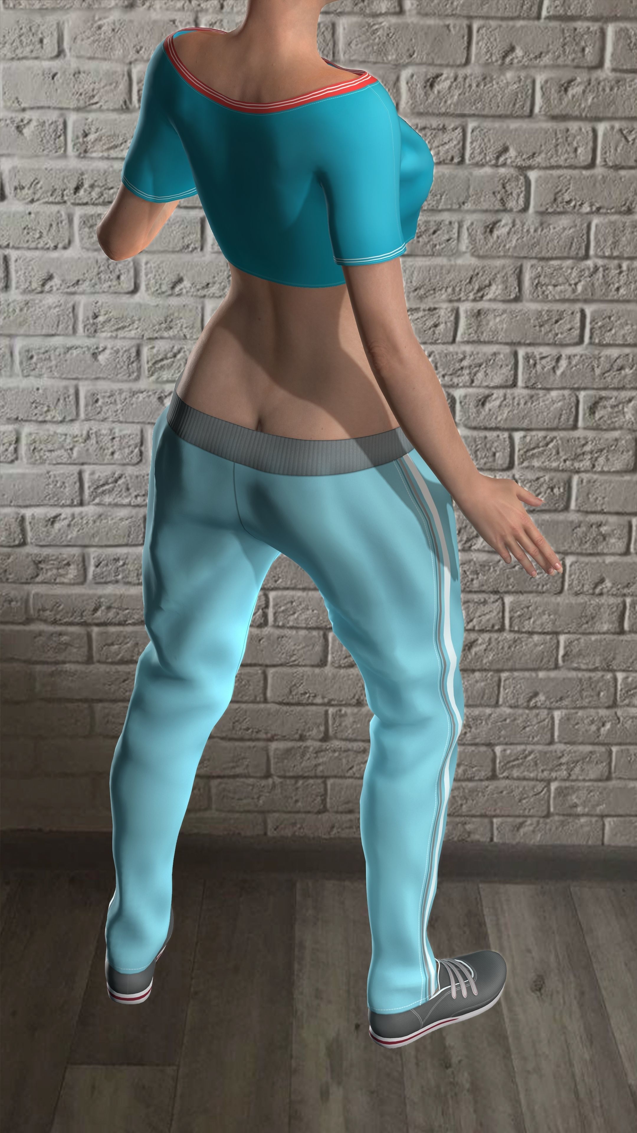 Sport girls outfit - 5 colors Low-poly 3D model_32