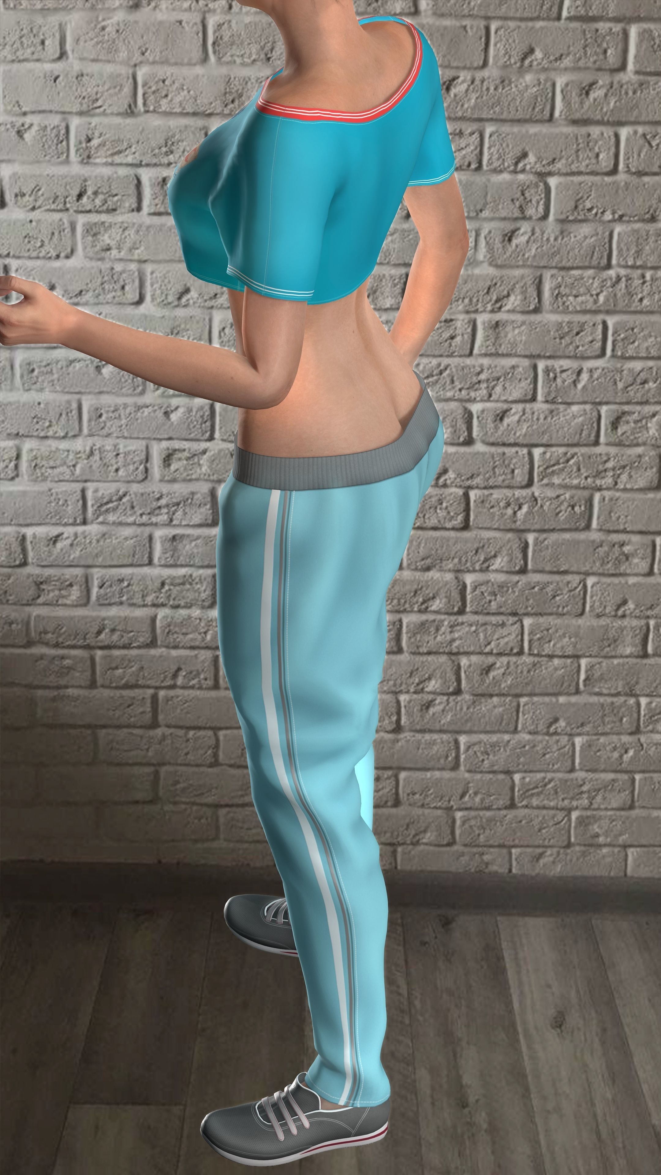 Sport girls outfit - 5 colors Low-poly 3D model_35