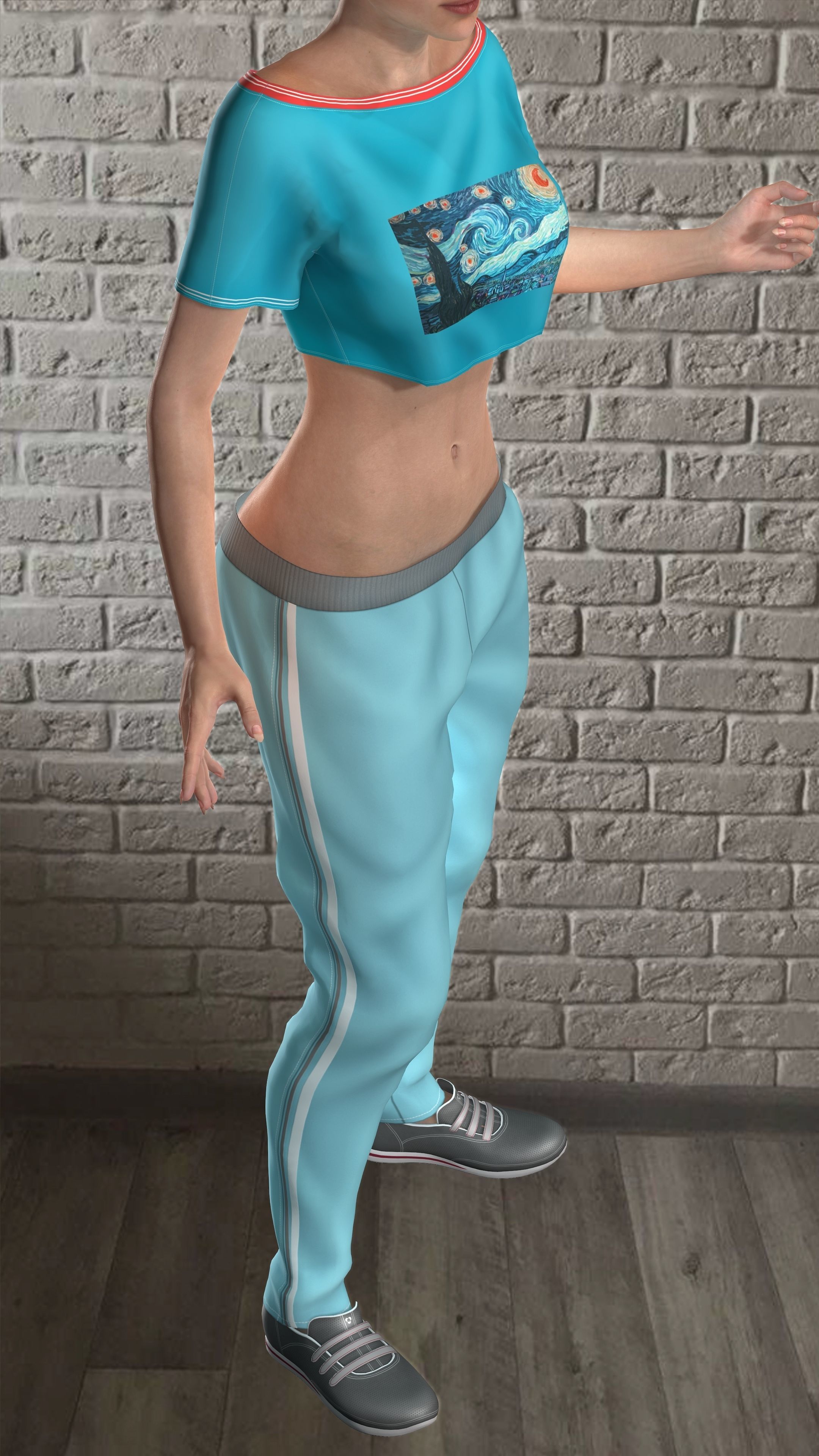 Sport girls outfit - 5 colors Low-poly 3D model_30