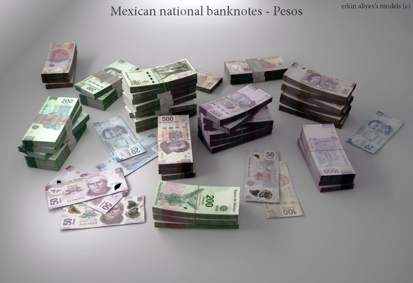 Mexican-Pesos mexican national banknote 3D model_1