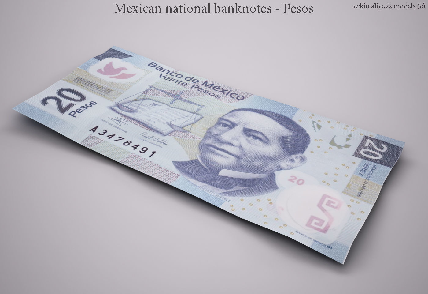 Mexican-Pesos mexican national banknote 3D model_3