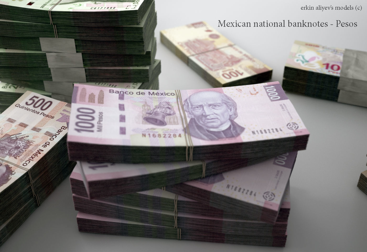 Mexican-Pesos mexican national banknote 3D model_2