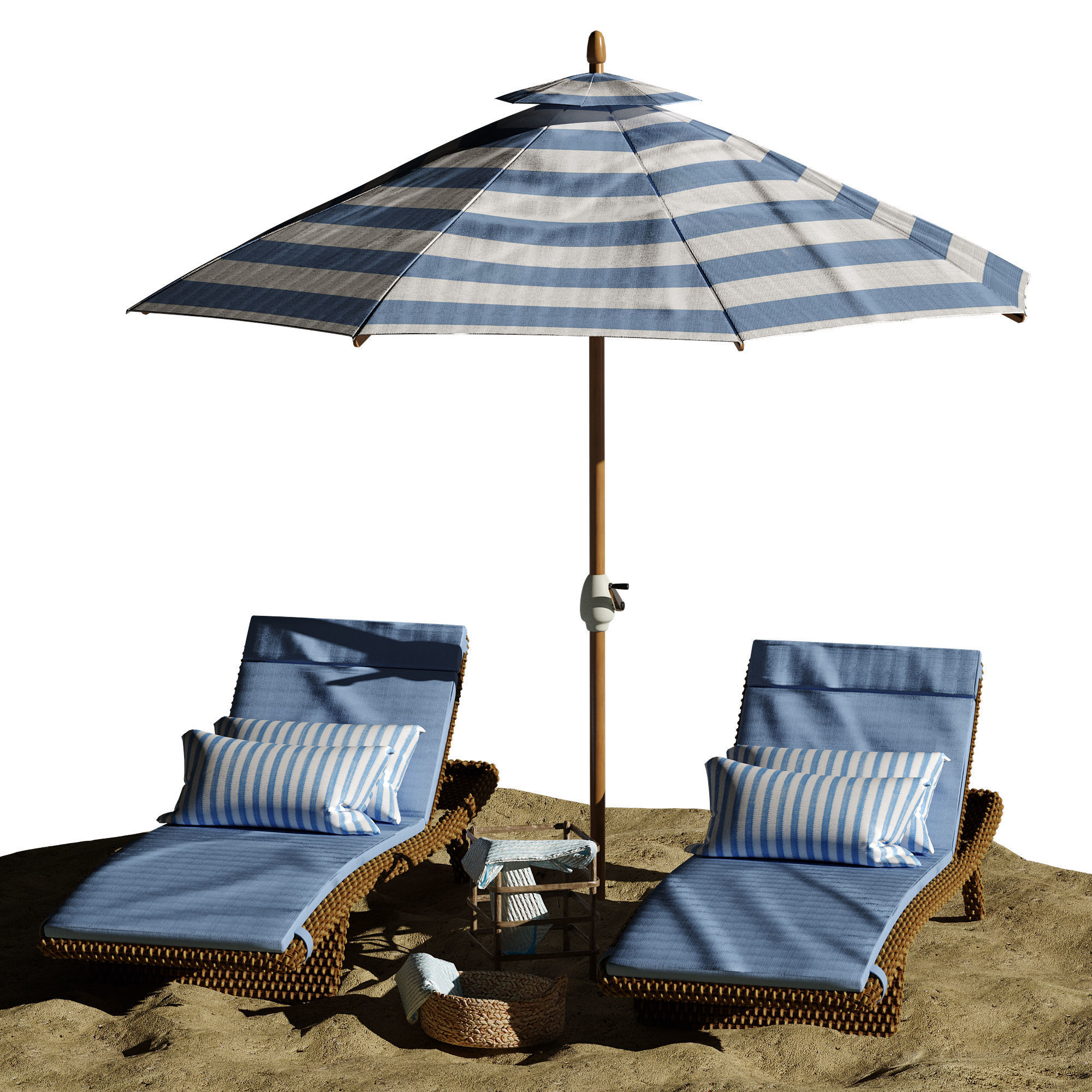 Beach umbrella and chaise longue set 2 3D model_24