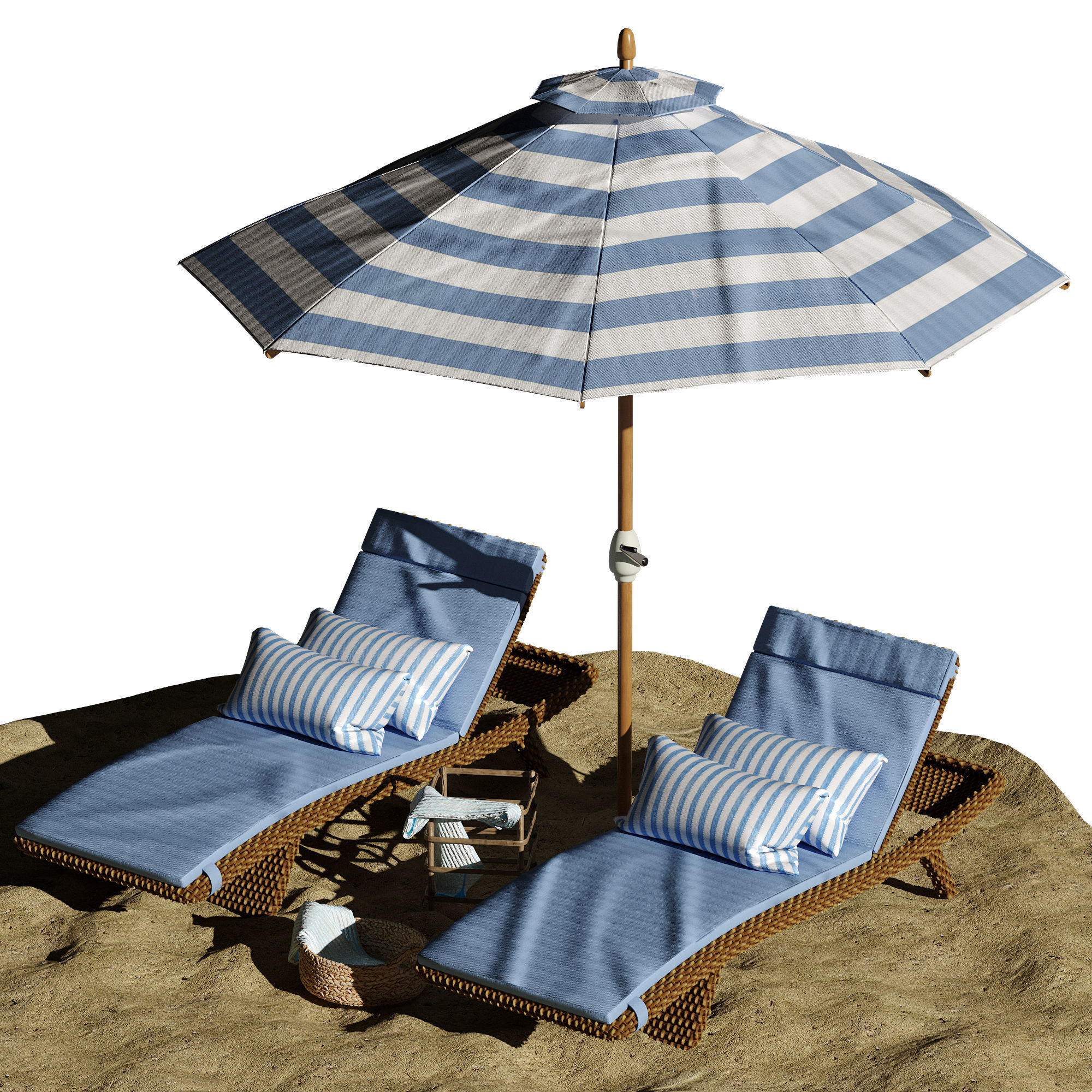Beach umbrella and chaise longue set 2 3D model_27