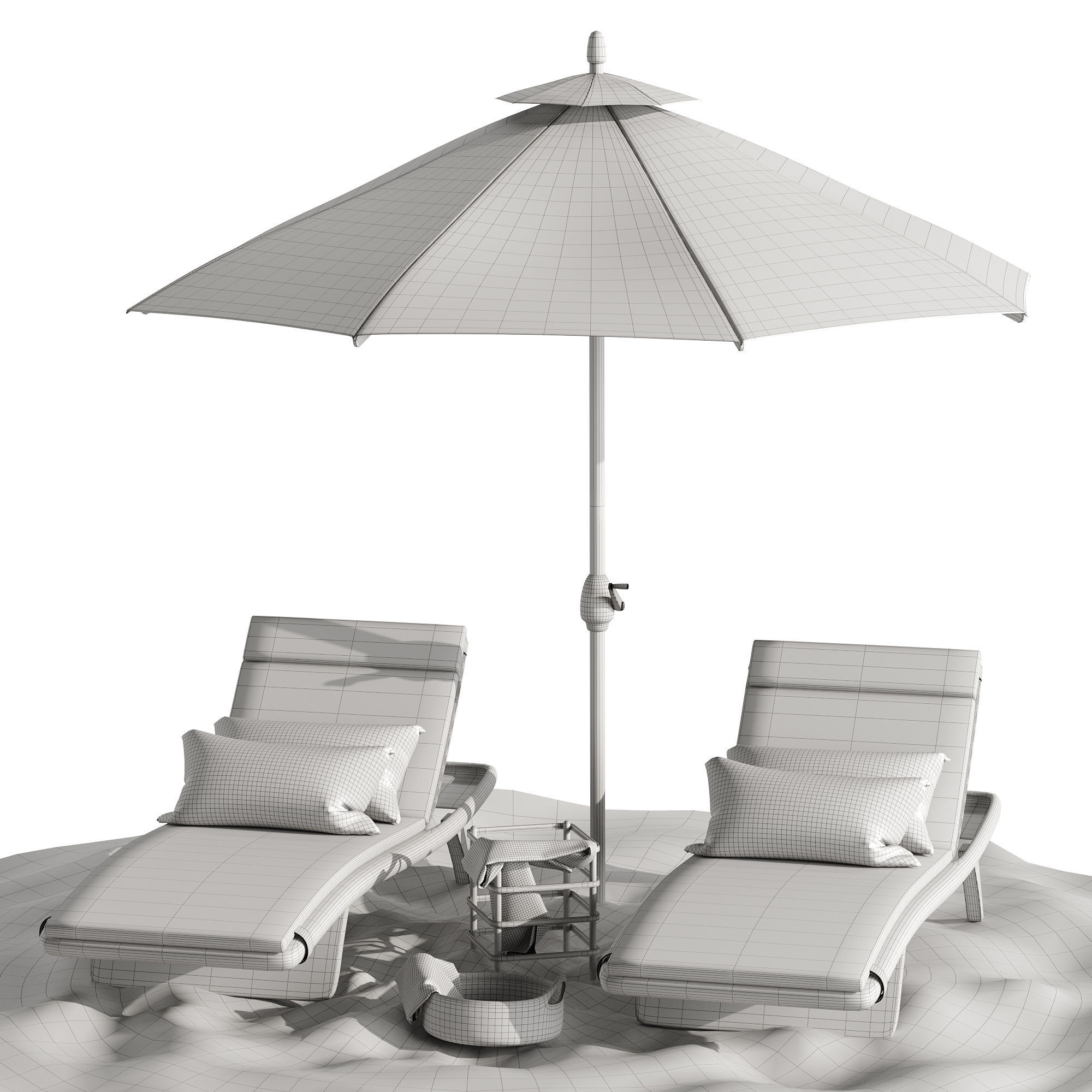 Beach umbrella and chaise longue set 2 3D model_12