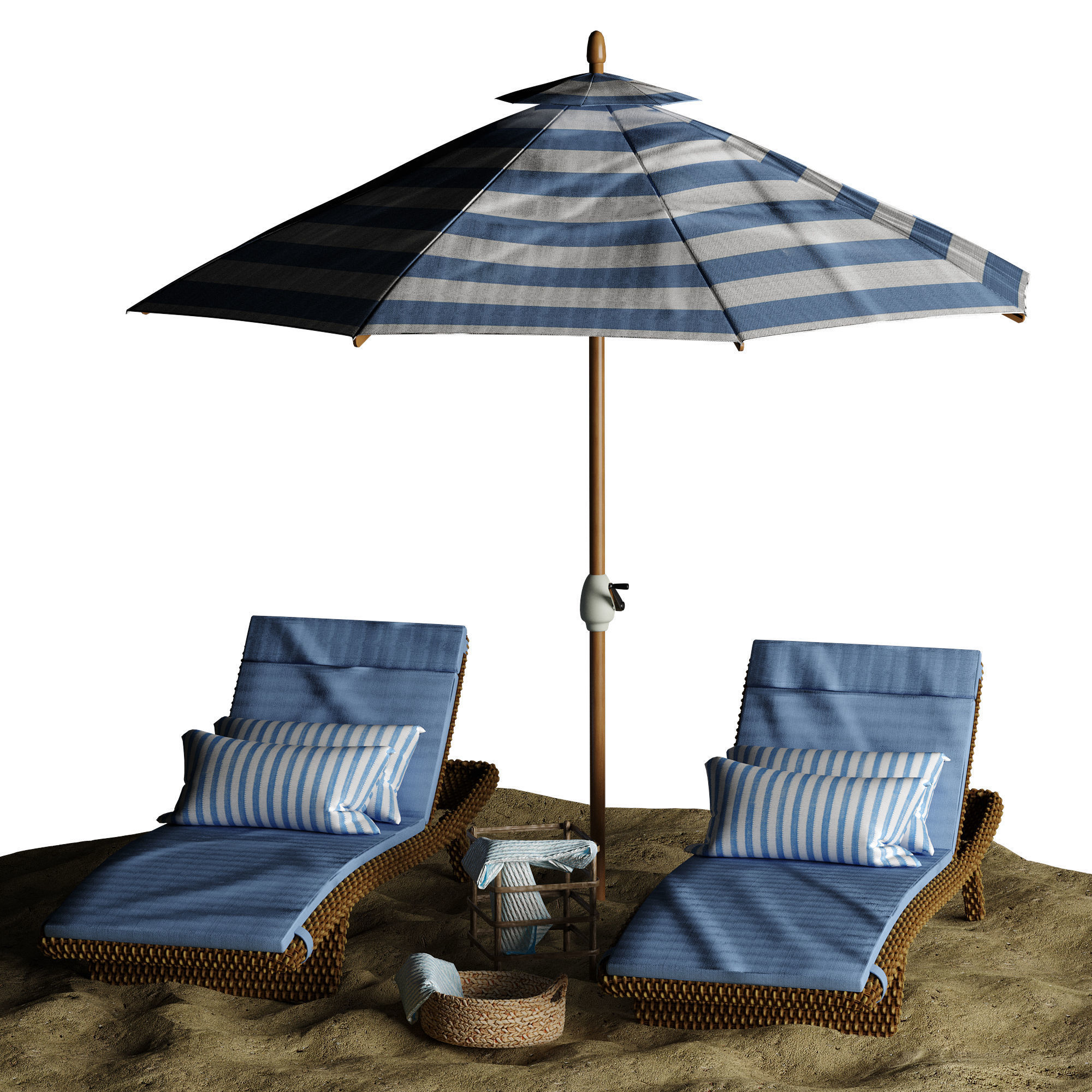 Beach umbrella and chaise longue set 2 3D model_31