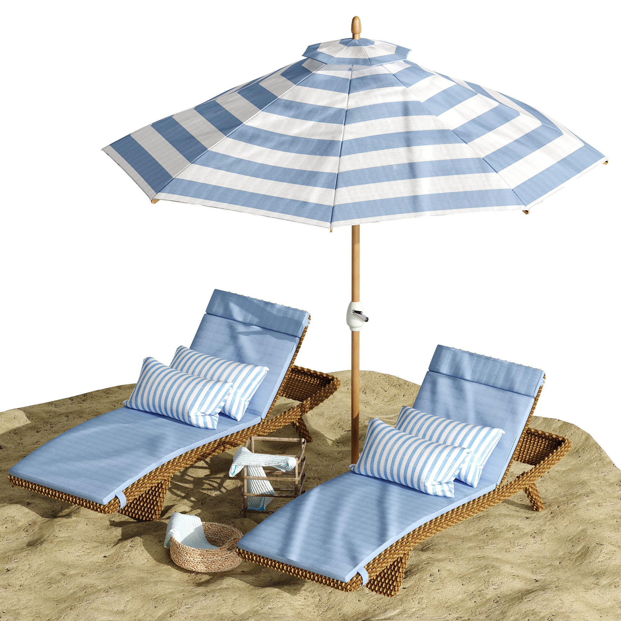 Beach umbrella and chaise longue set 2 3D model_5