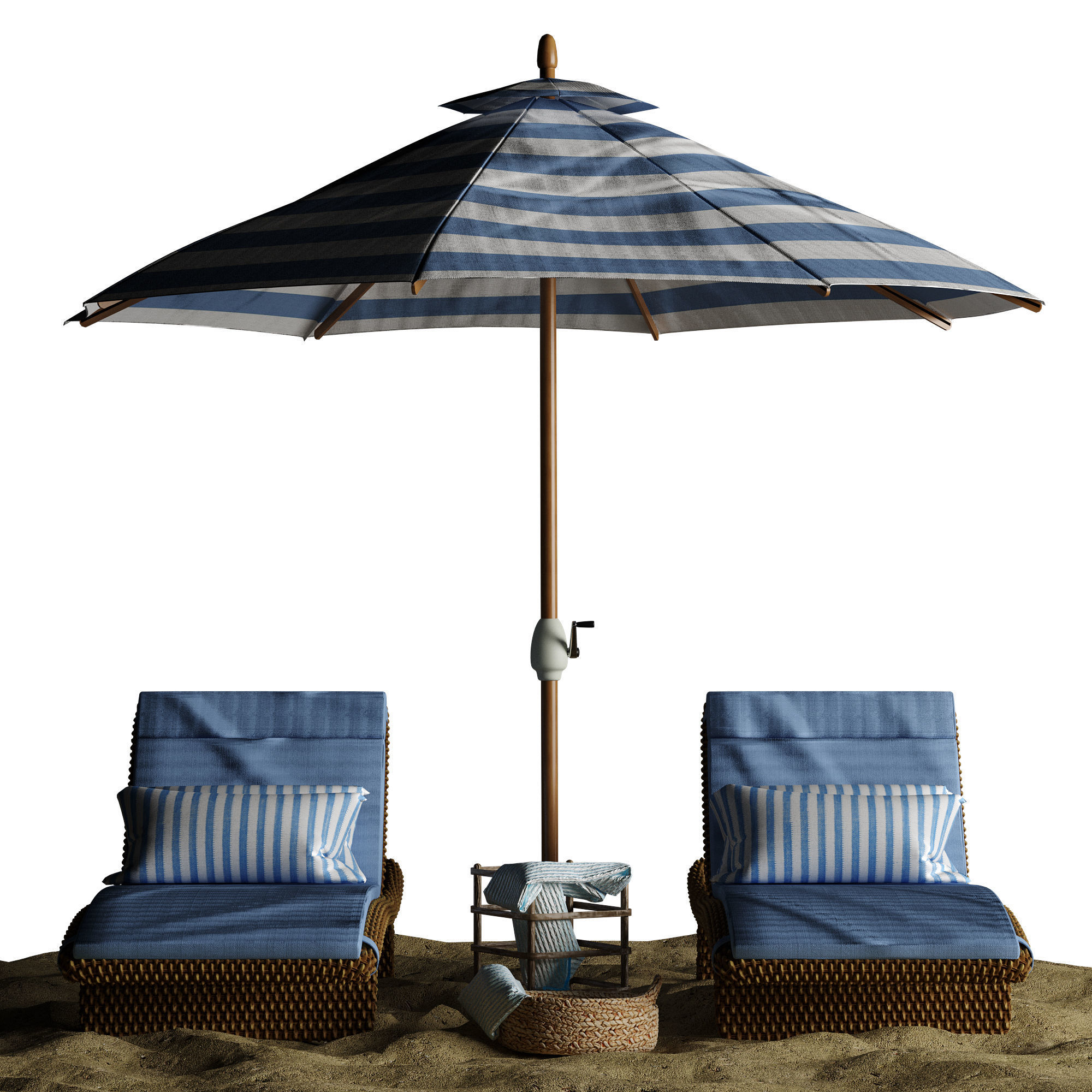 Beach umbrella and chaise longue set 2 3D model_29