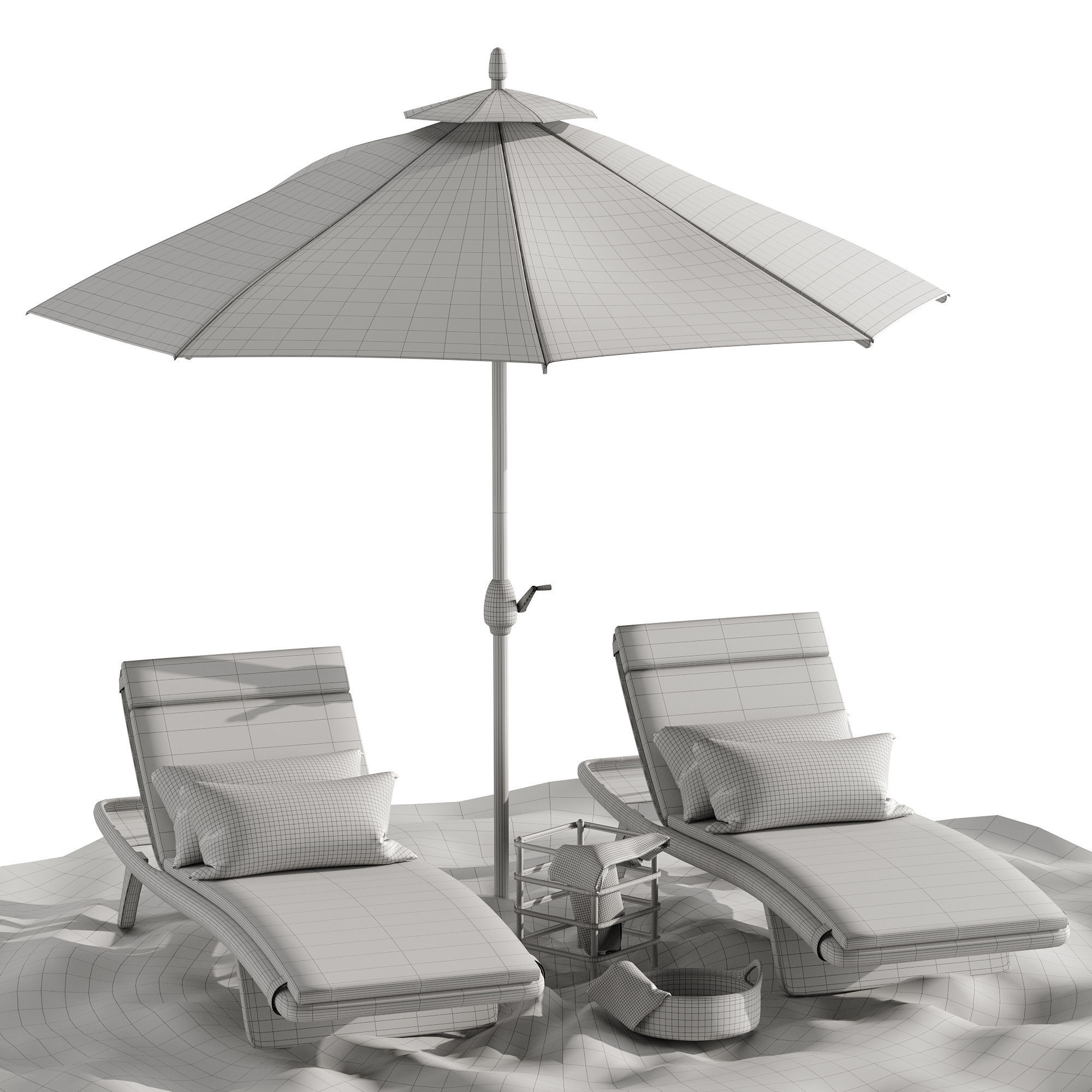 Beach umbrella and chaise longue set 2 3D model_11