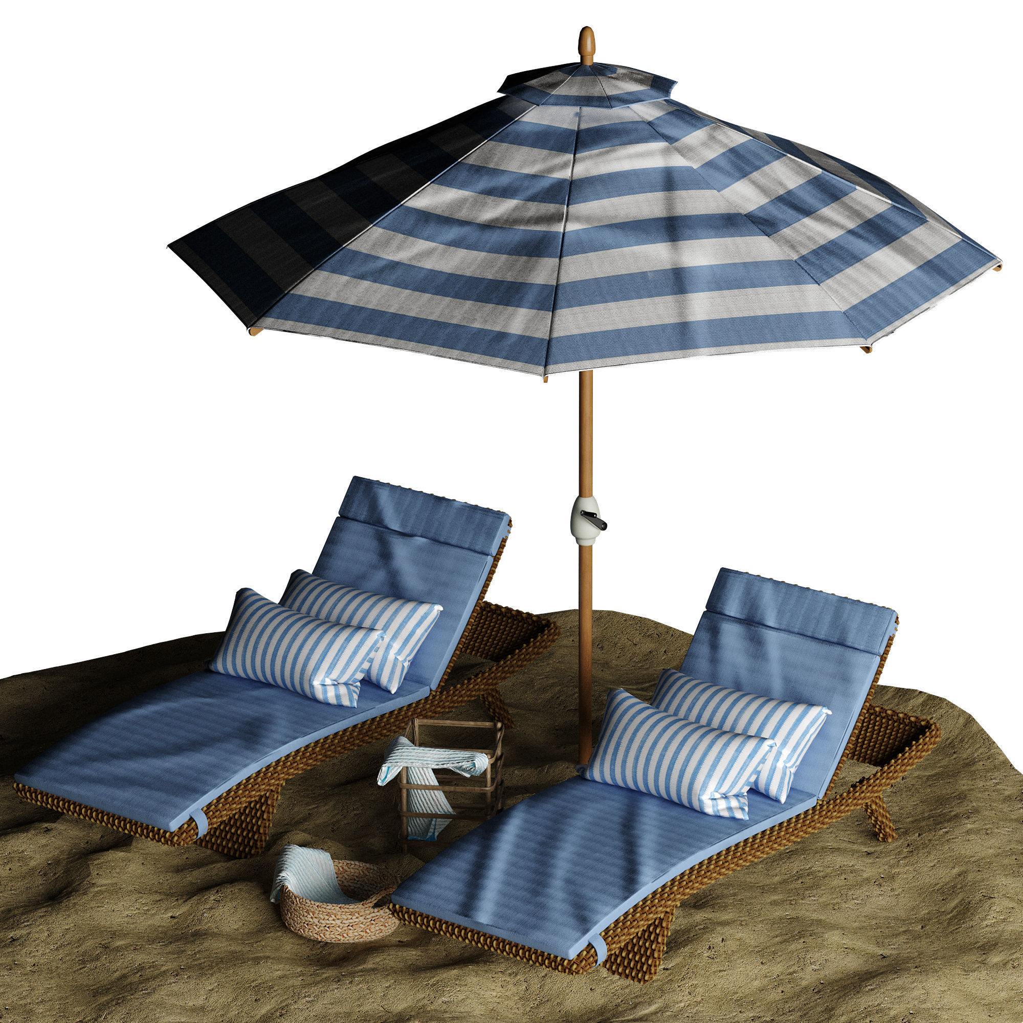 Beach umbrella and chaise longue set 2 3D model_33