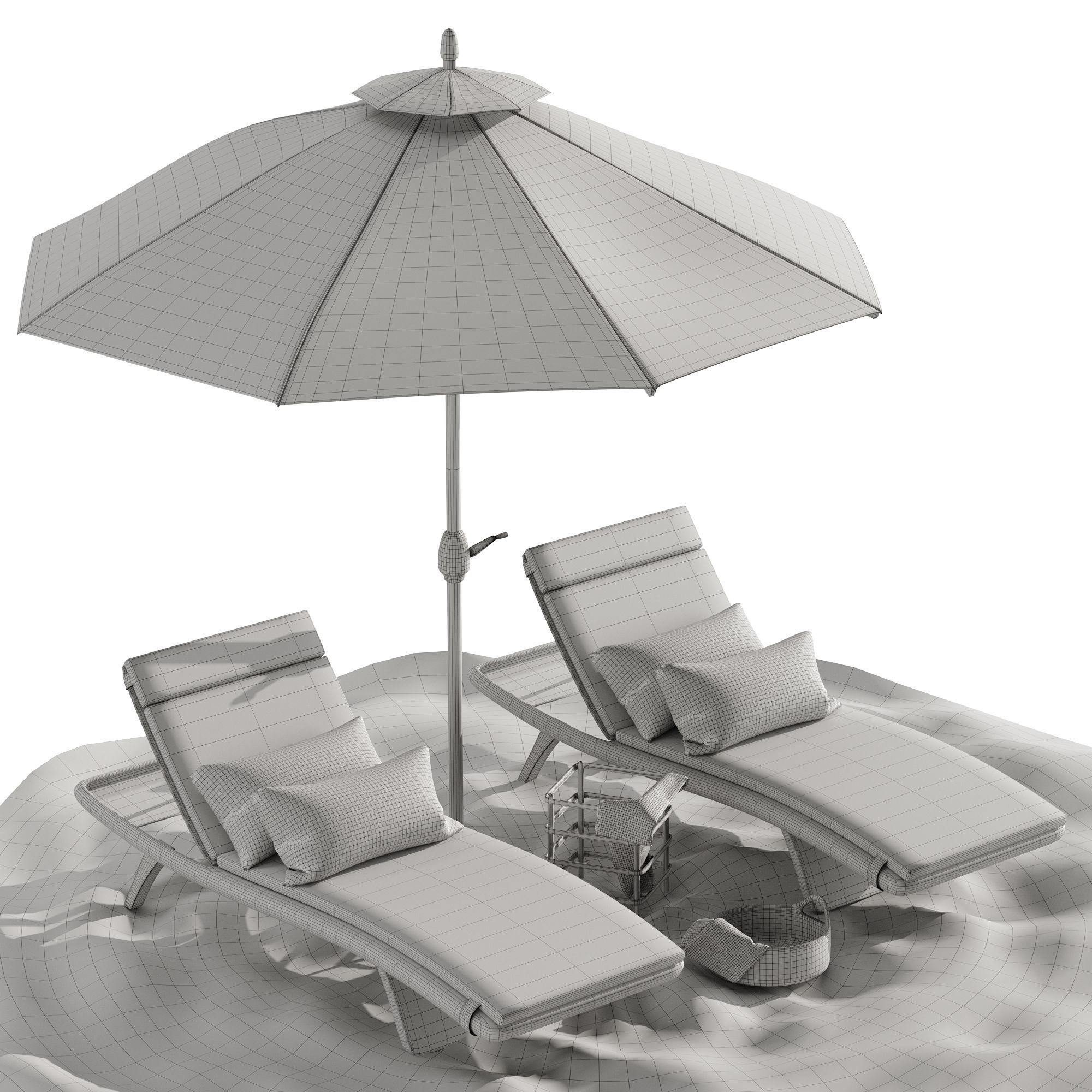 Beach umbrella and chaise longue set 2 3D model_14