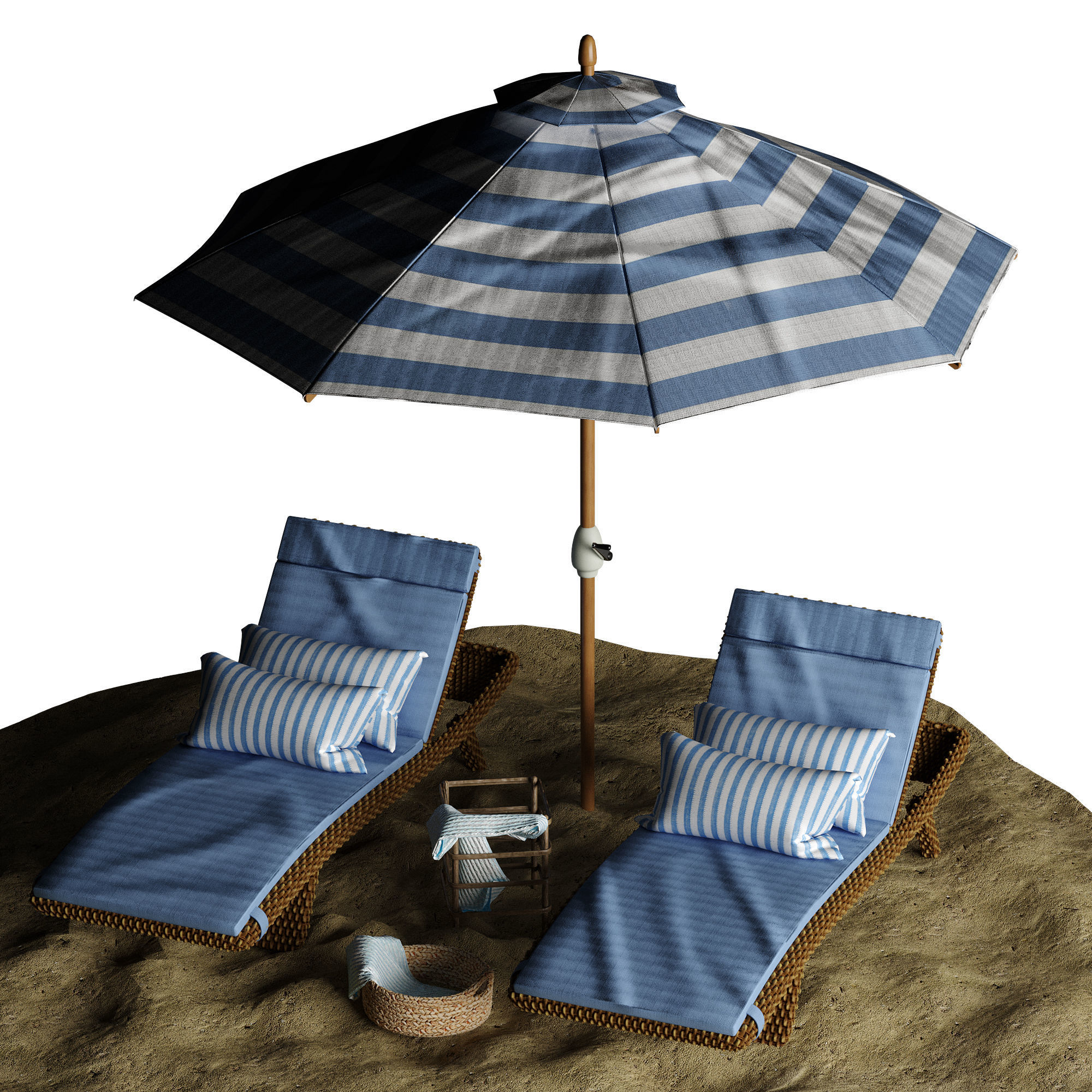 Beach umbrella and chaise longue set 2 3D model_32